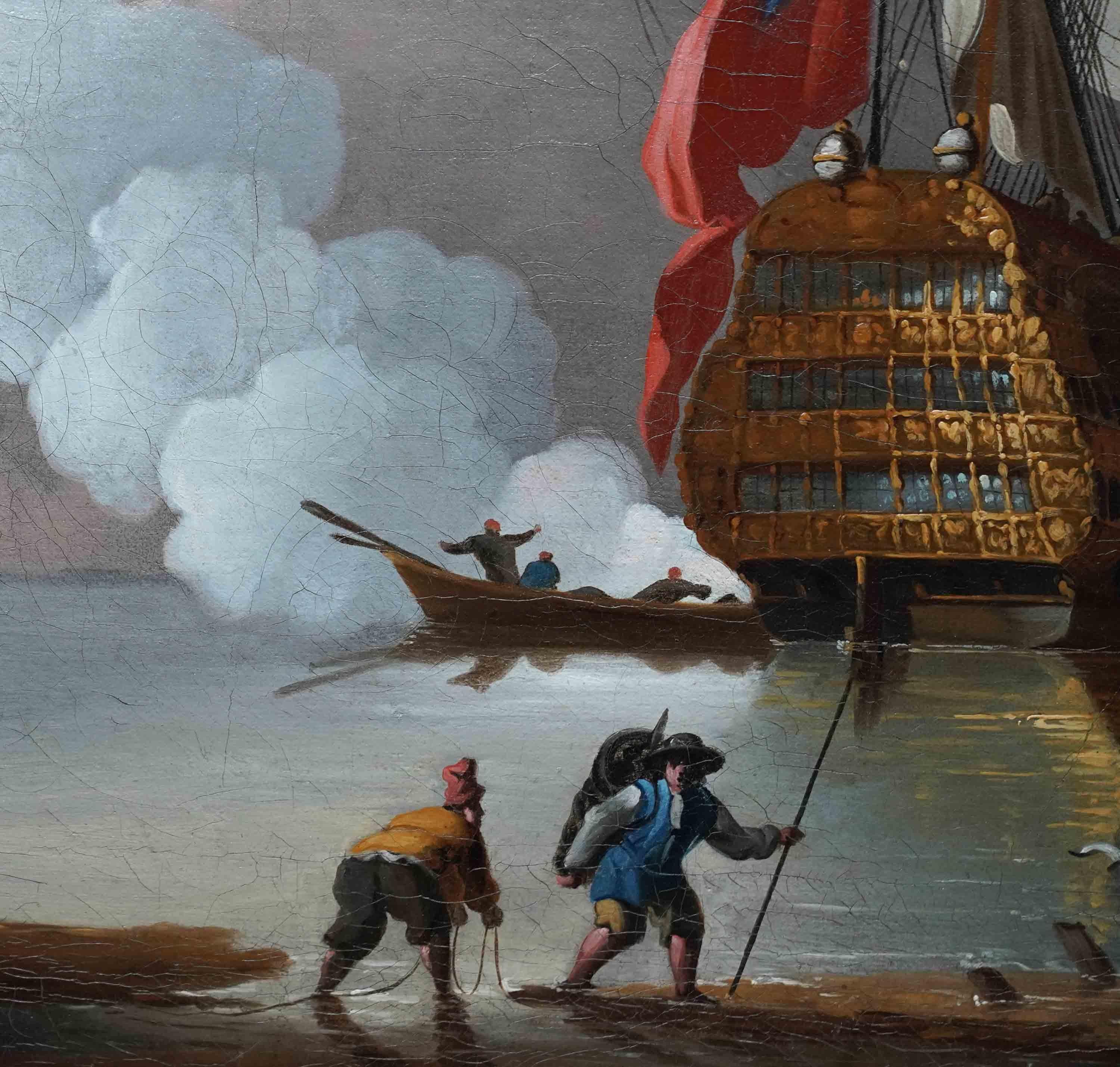 Morning Gun - British Old Master naval marine seascape ships art oil painting  For Sale 6