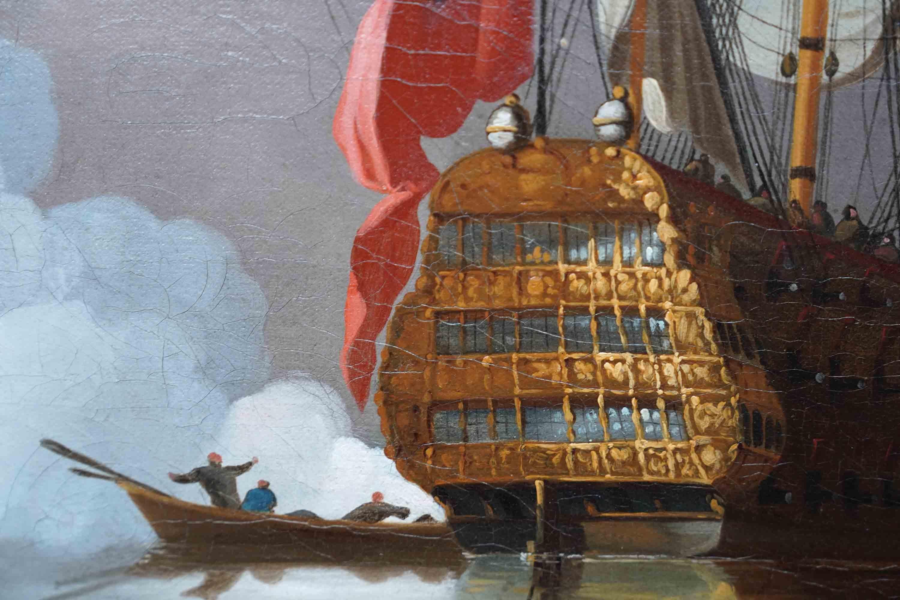 Morning Gun - British Old Master naval marine seascape ships art oil painting  For Sale 7