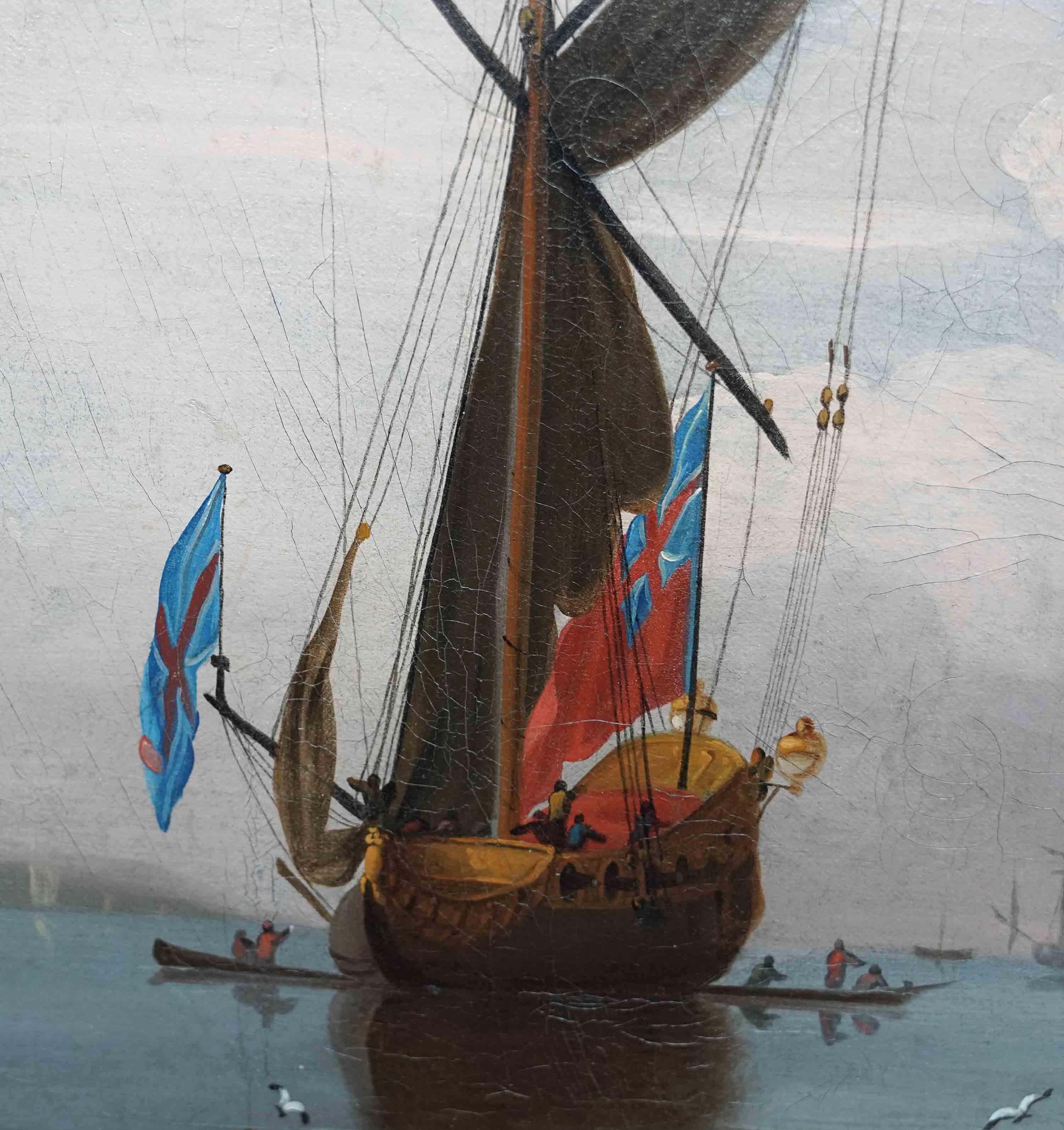 Morning Gun - British Old Master naval marine seascape ships art oil painting  For Sale 1