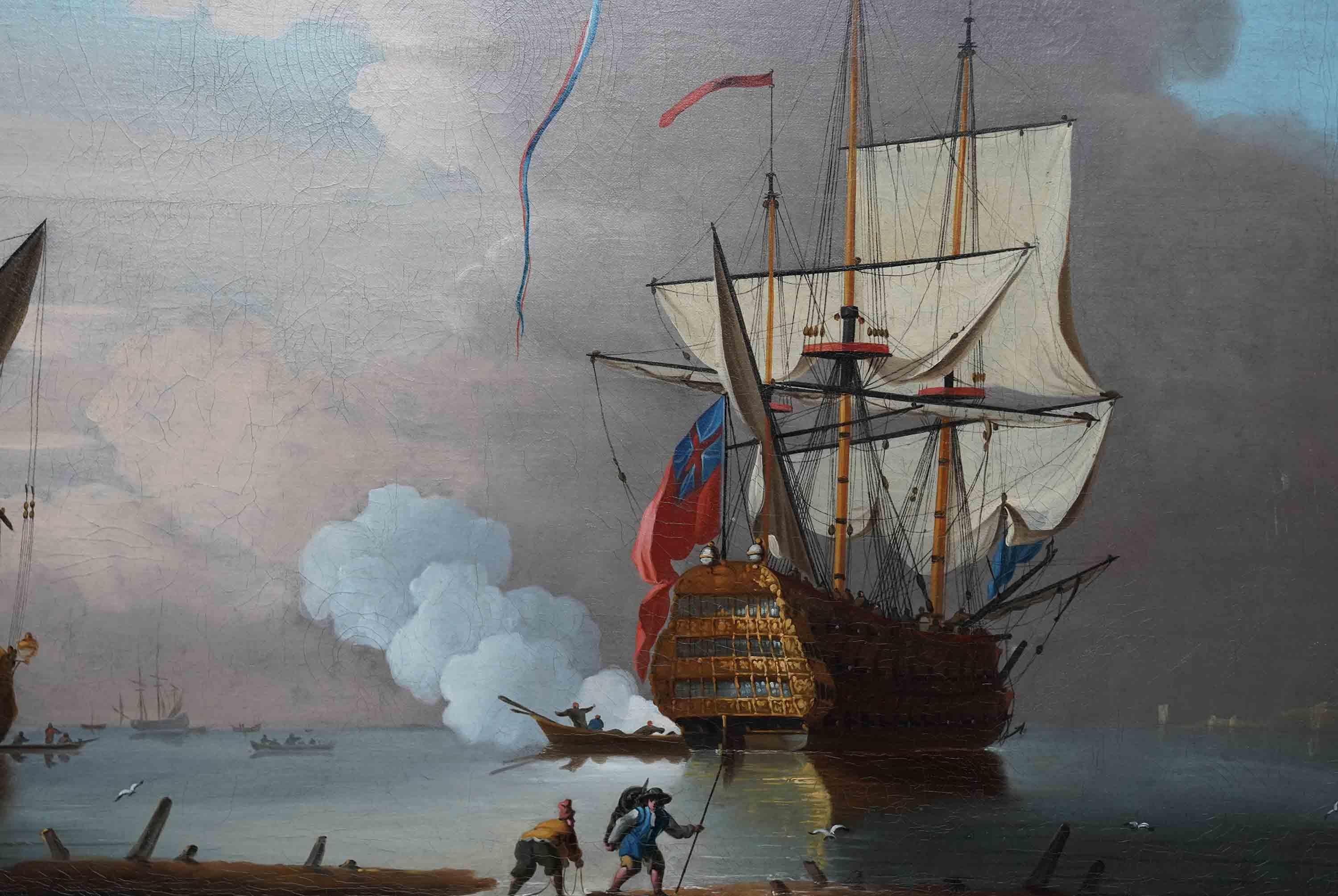 Morning Gun - British Old Master naval marine seascape ships art oil painting  For Sale 4