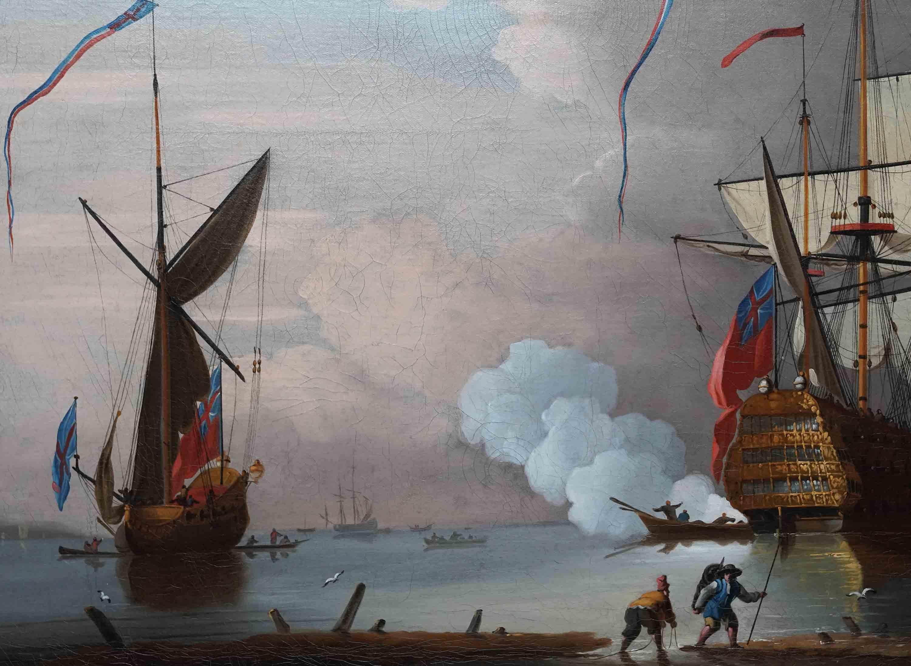 Morning Gun - British Old Master naval marine seascape ships art oil painting  For Sale 5