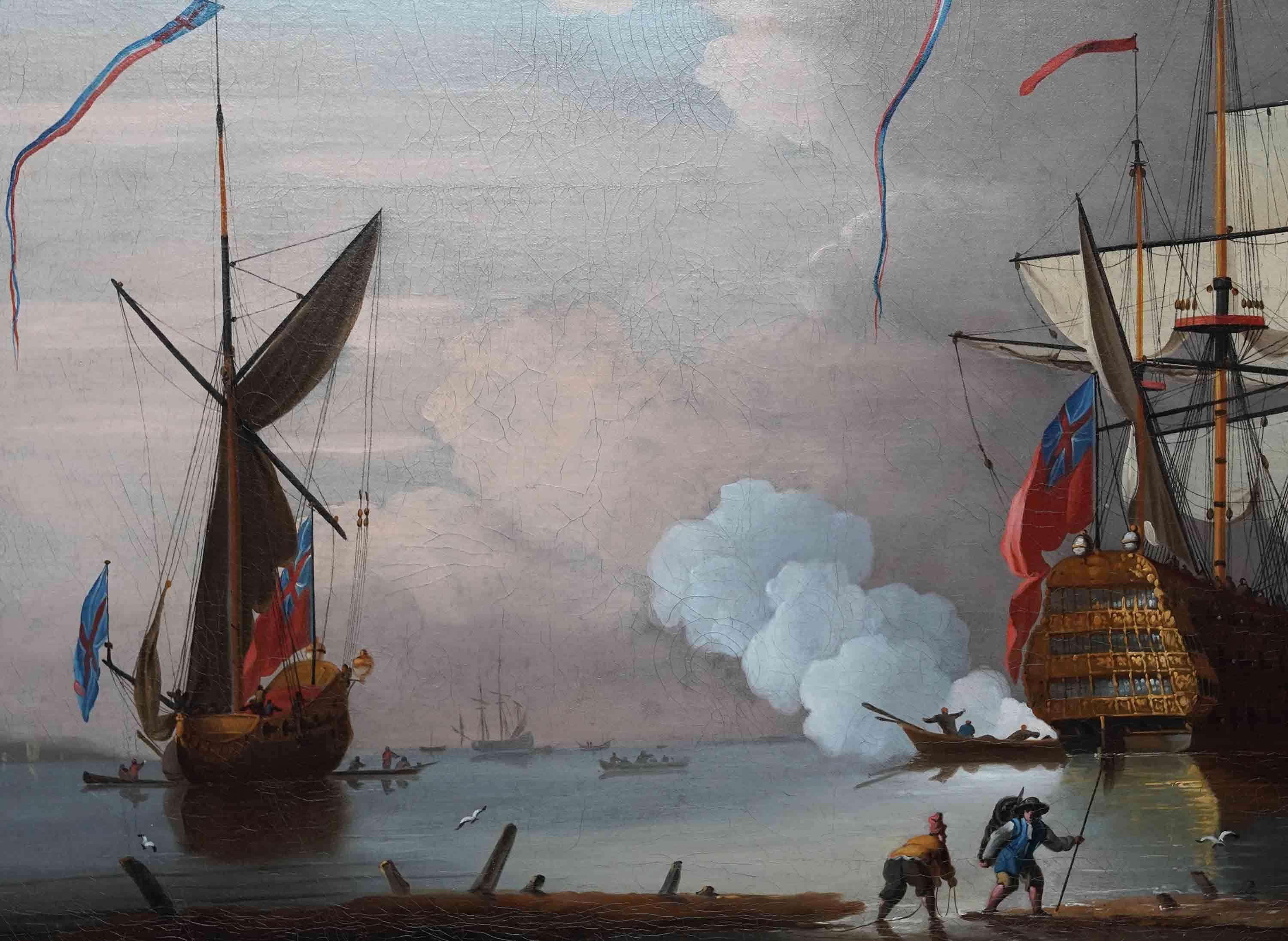 Morning Gun - British Old Master naval marine seascape ships art oil painting en venta 4