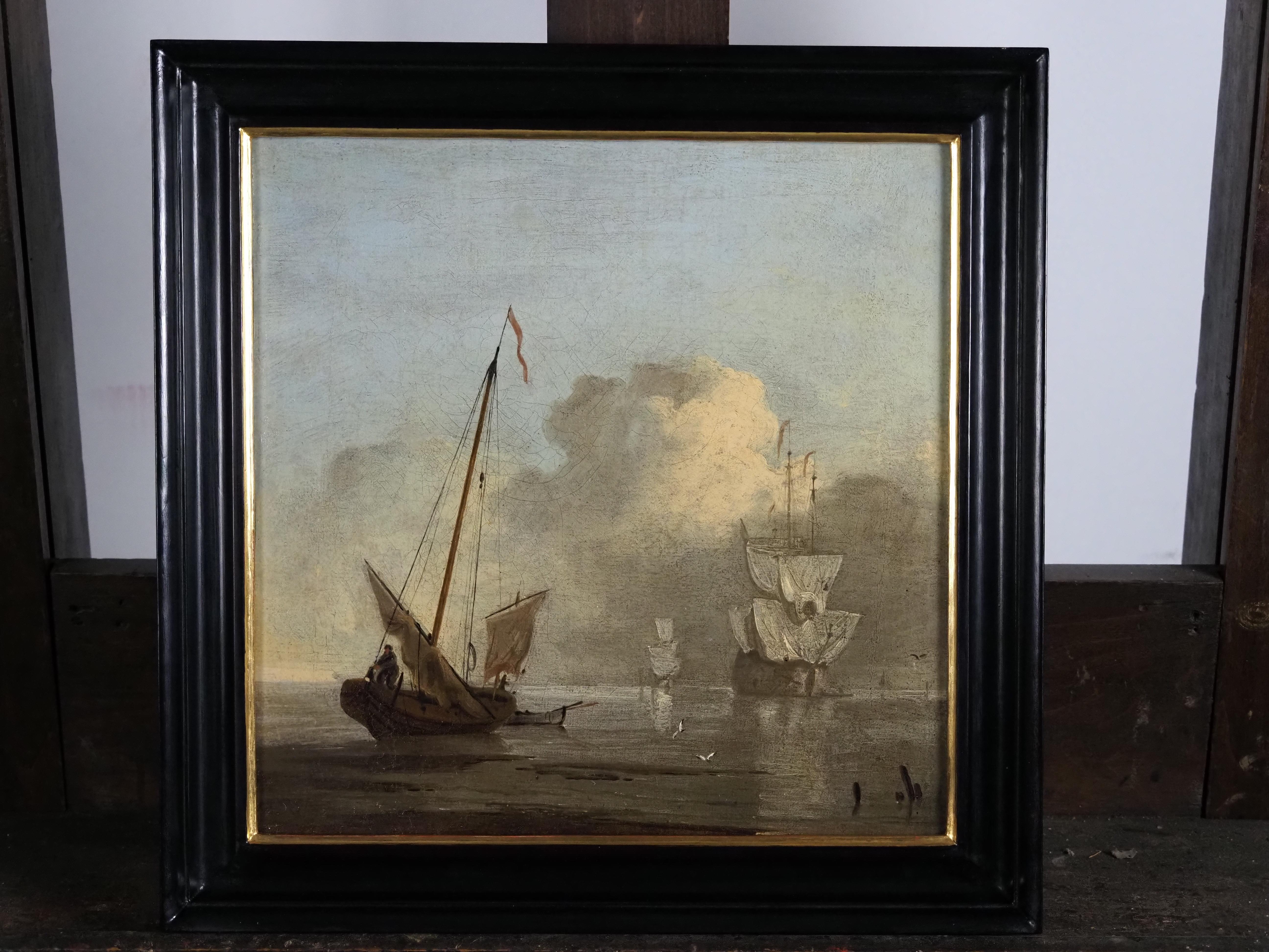 Ships at anchor - Old Masters Painting by Peter Monamy