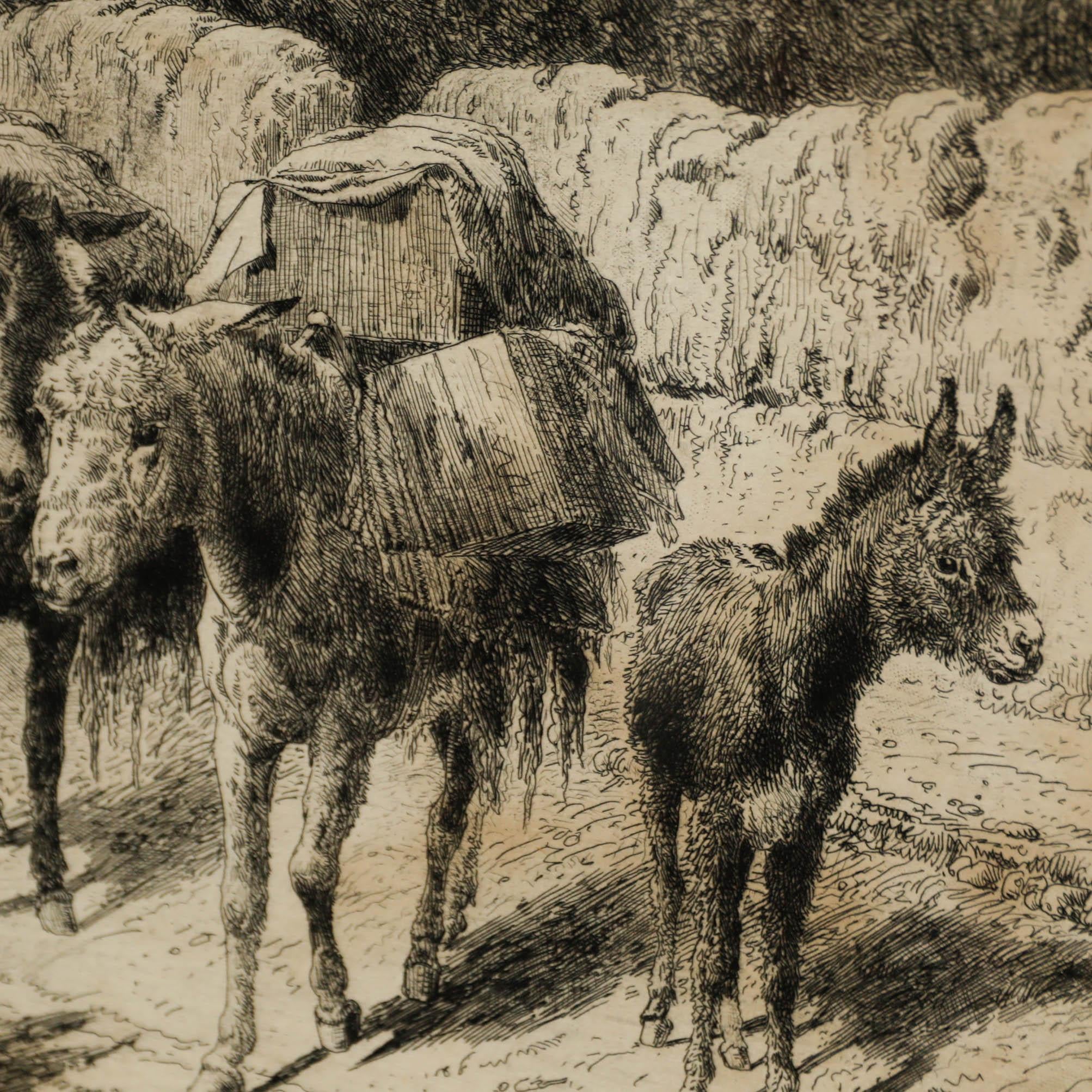 Peter Moran (1841-1914) - Framed Etching, On the Road to Santa Fe For Sale 3