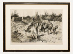 Peter Moran (1841-1914) - Acquaforte incorniciata, Sulla strada per Santa Fe