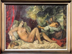 Vintage Danae - British Post Impressionist oil painting Greek mythology reclining nude