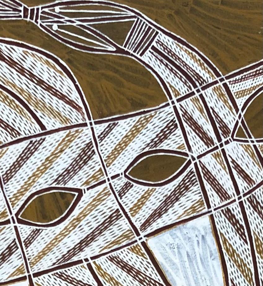 Quest'opera d'arte presenta un affascinante groviglio di linee dinamiche e motivi geometrici. Le forme intrecciate, caratterizzate da colori contrastanti, creano un effetto visivo accattivante. I contorni bianchi risaltano con precisione su uno