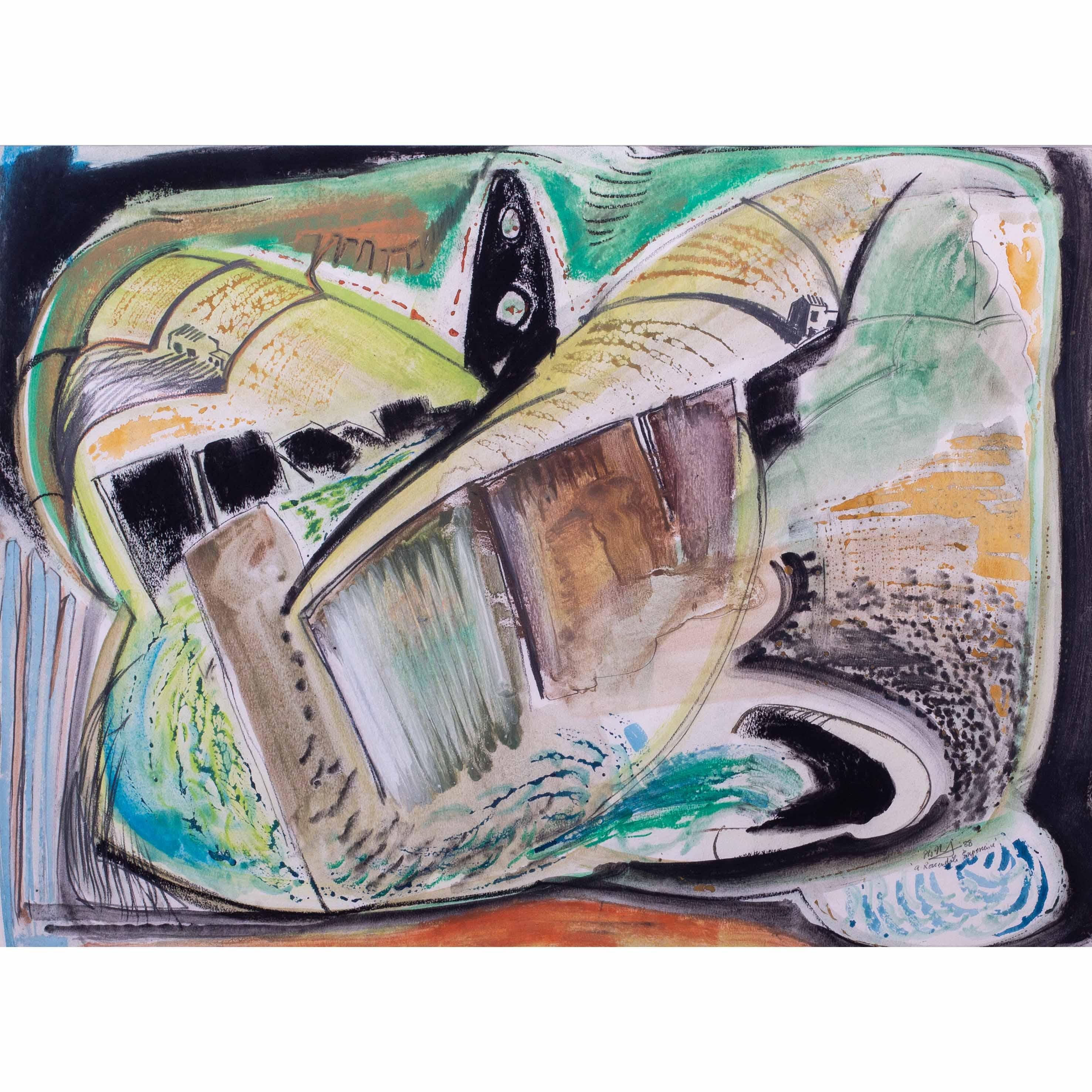 Abstrakte britische Landschaft des 20. Jahrhunderts „A Rossendale Experience“, Mischtechnik – Painting von Peter Nicholas