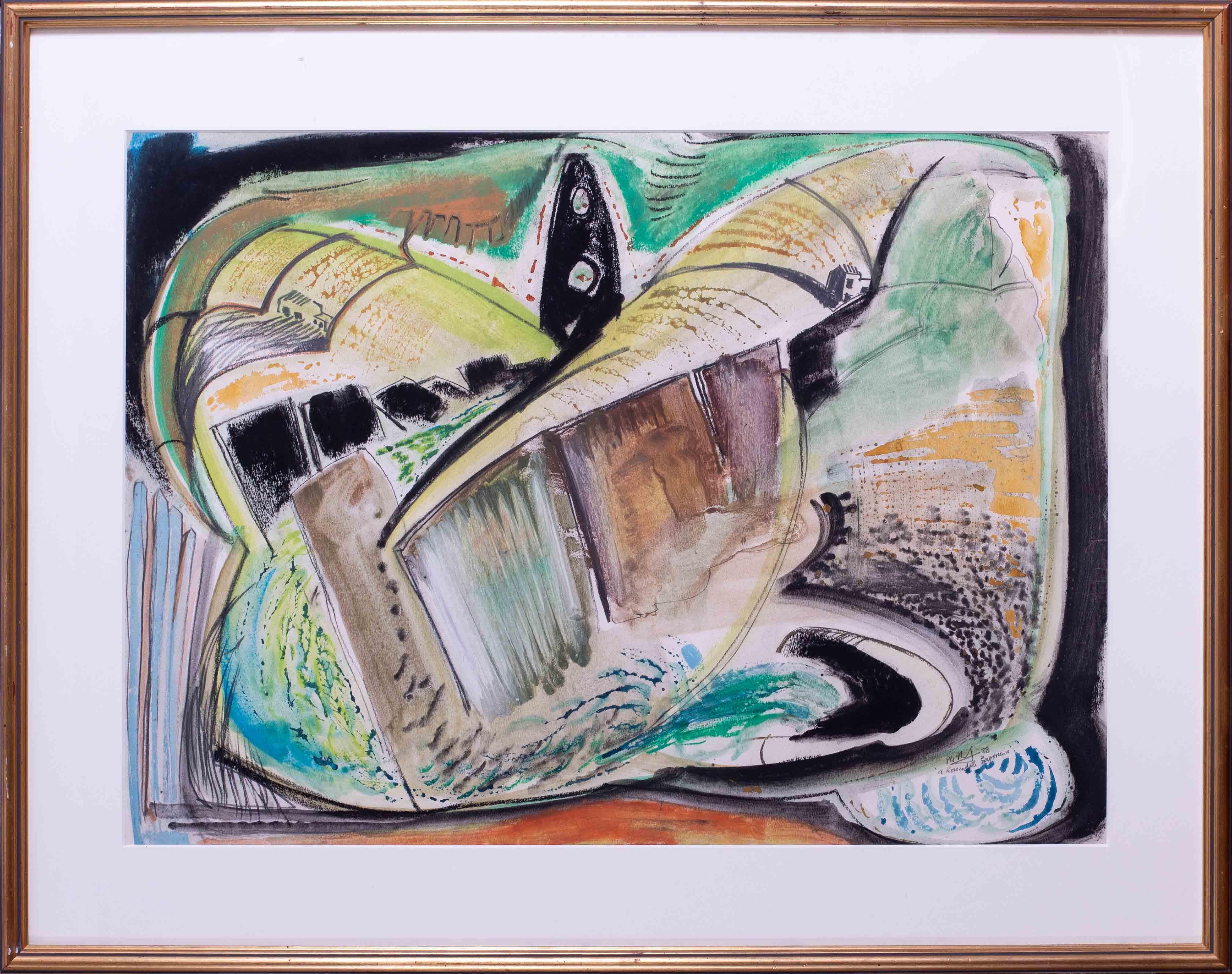 Paisaje abstracto británico del siglo XX "Una experiencia en Rossendale", técnica mixta