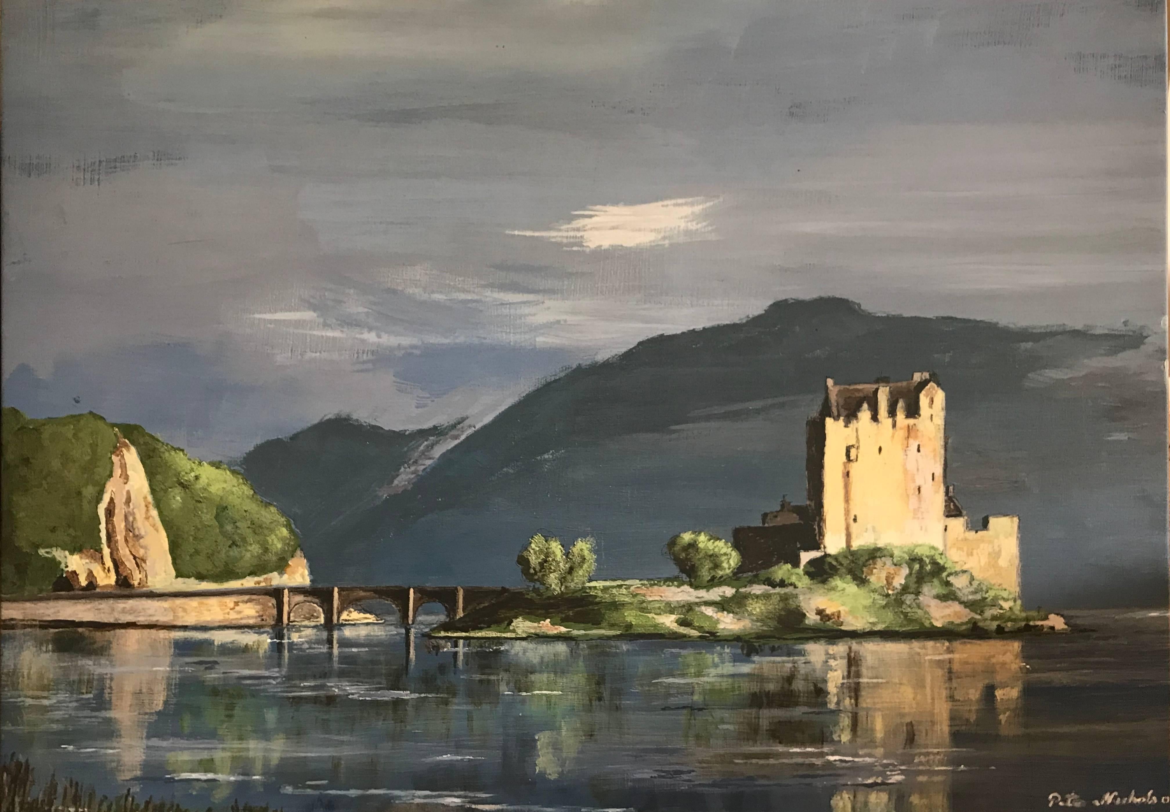 Peter Nichols Landscape Painting - Eilean Donan Castle Scotland Large Signed Oil Painting