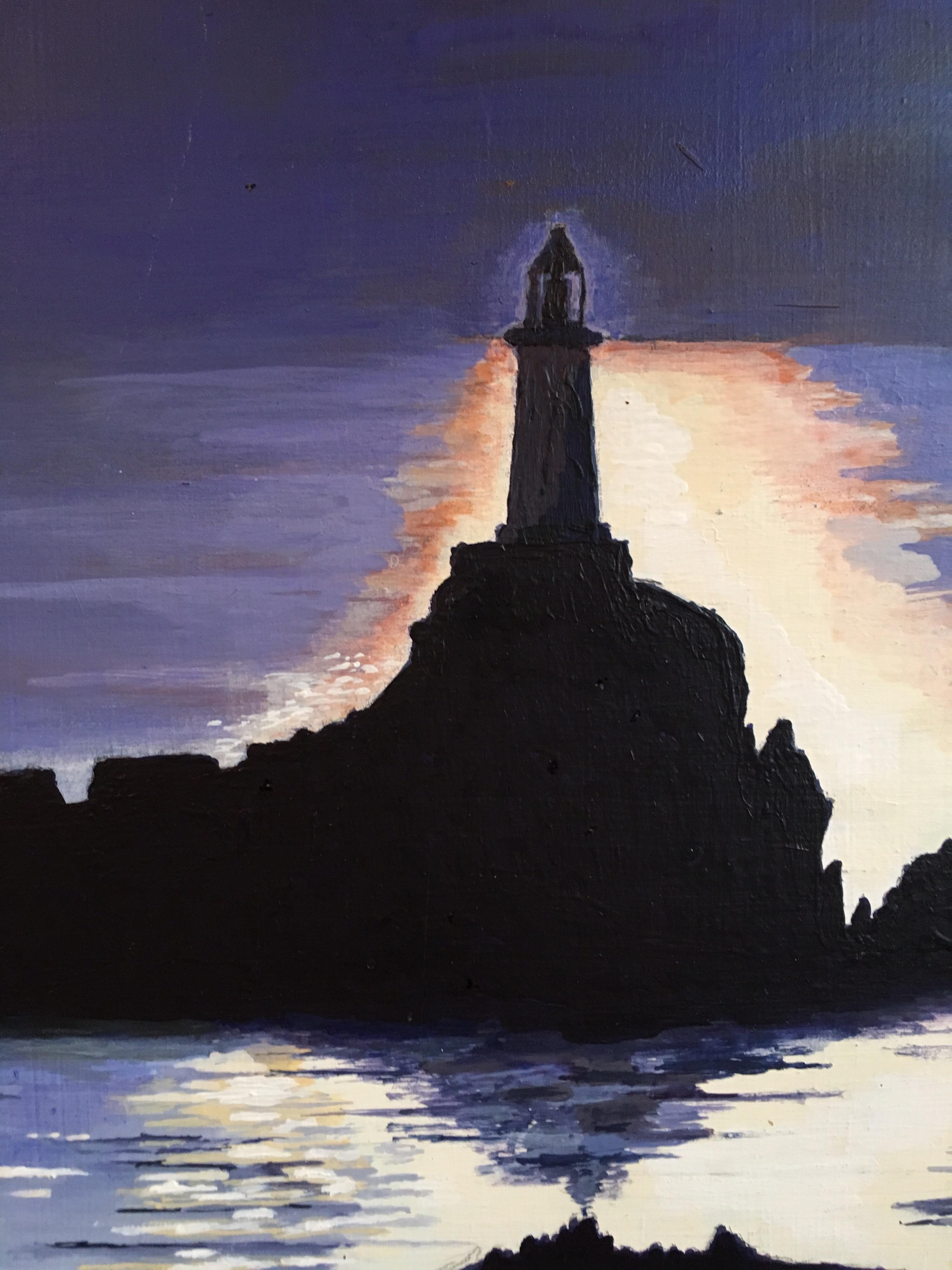 lighthouse silhouette painting