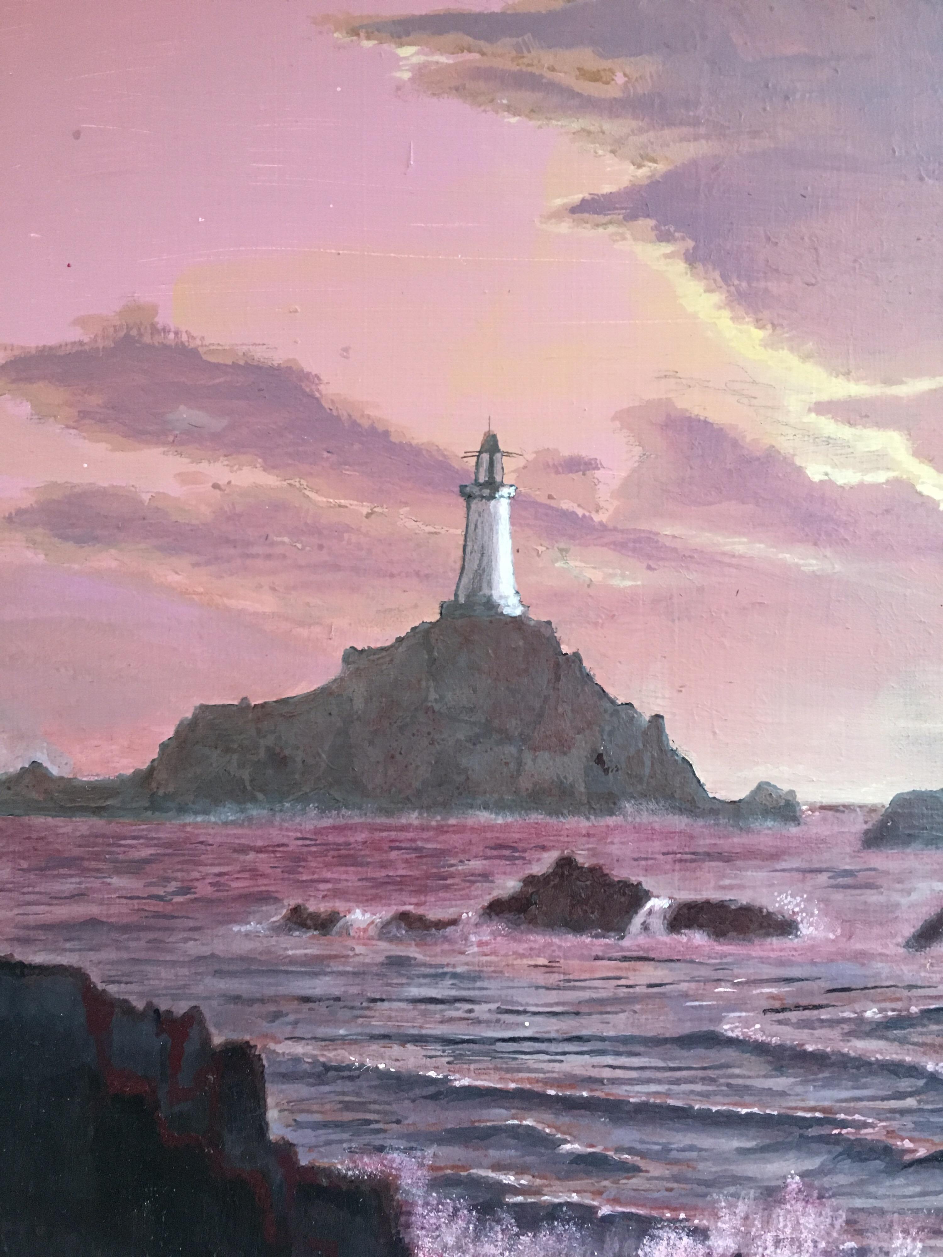 The Lighthouse, Sunset Landscape Large Signed Oil Painting 2