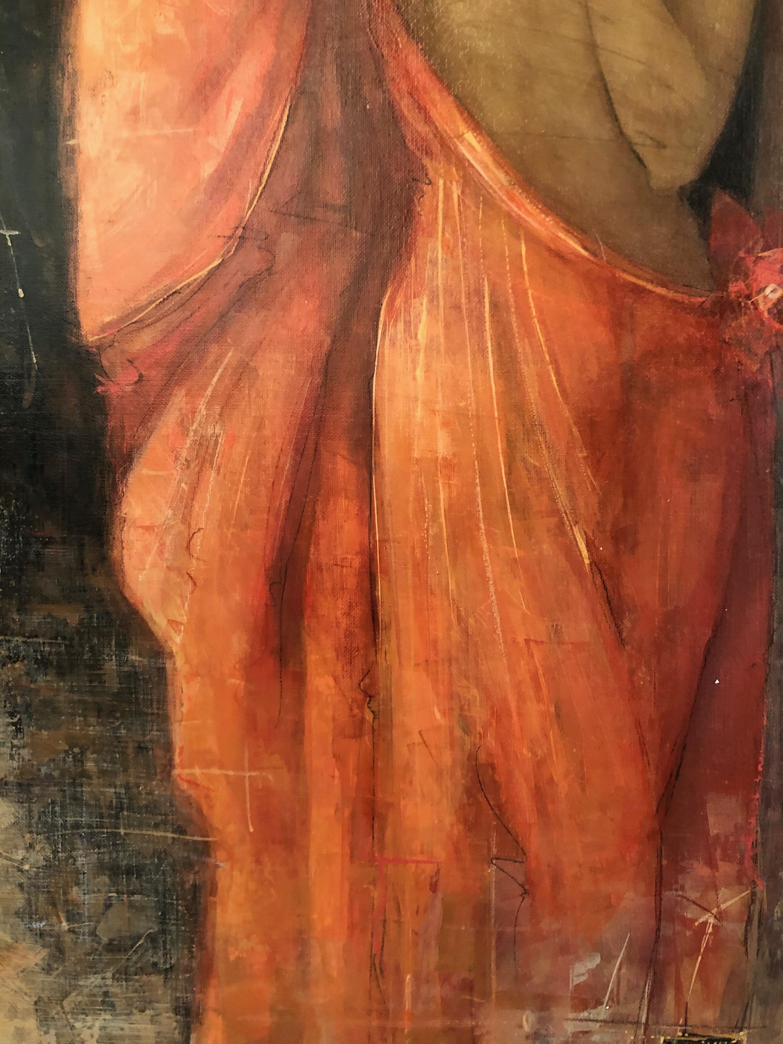 Mantello rosso - Figurative Painting Marrone di Peter Nixon
