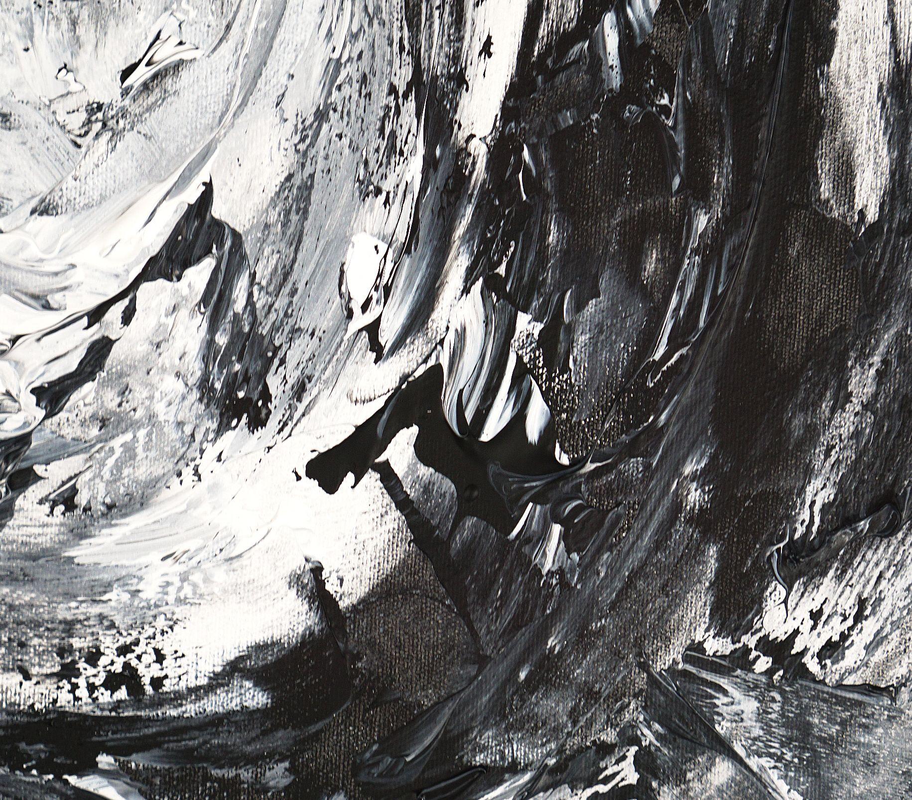 Energía en blanco y negro XL 4, Pintura, Acrílico sobre lienzo - Abstract Painting Gris de Peter Nottrott