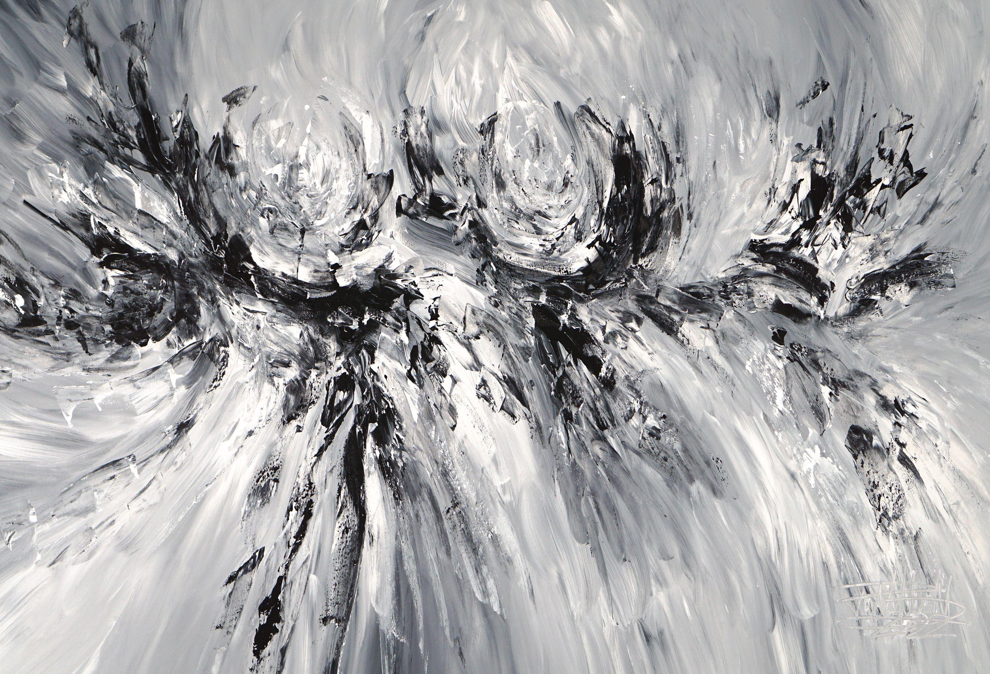 Peter Nottrott Abstract Painting - Black And White Energy XL 4, Painting, Acrylic on Canvas