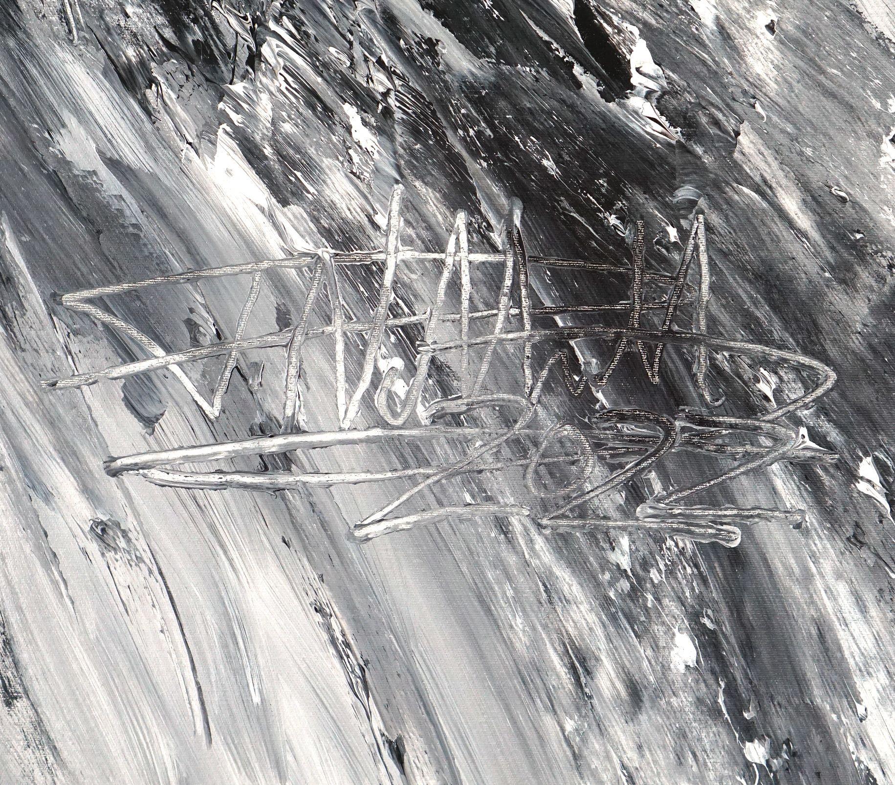 La composizione moderna ed energica si basa sui due colori apparentemente opposti del bianco e del nero. Si alternano, sembrano tendere nella stessa direzione, formano ponti e sfumature...  :: Pittura :: Astratta :: Questo pezzo viene fornito con un