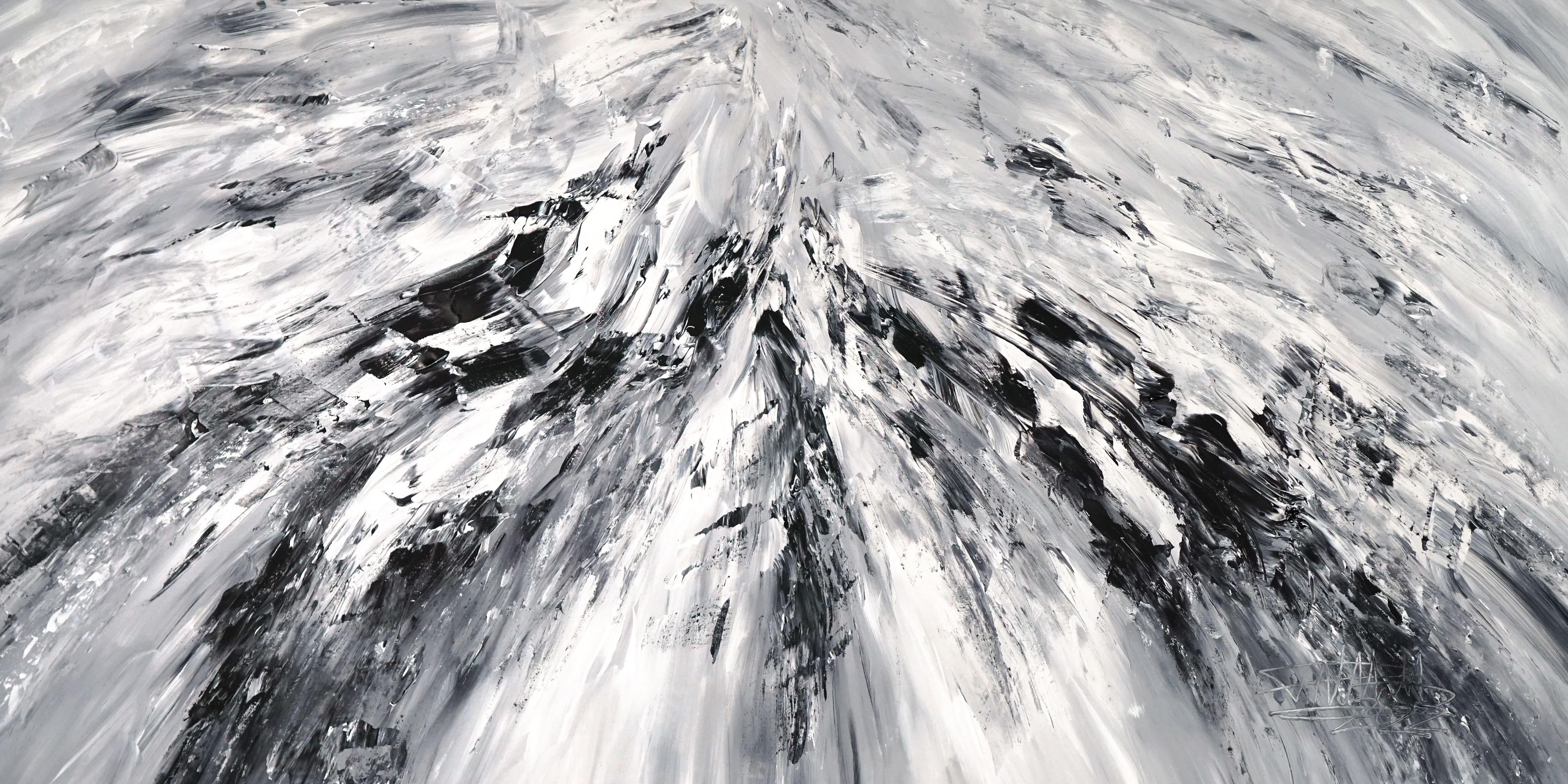 Peter Nottrott Abstract Painting - Black And White Energy XXL 1, Painting, Acrylic on Canvas