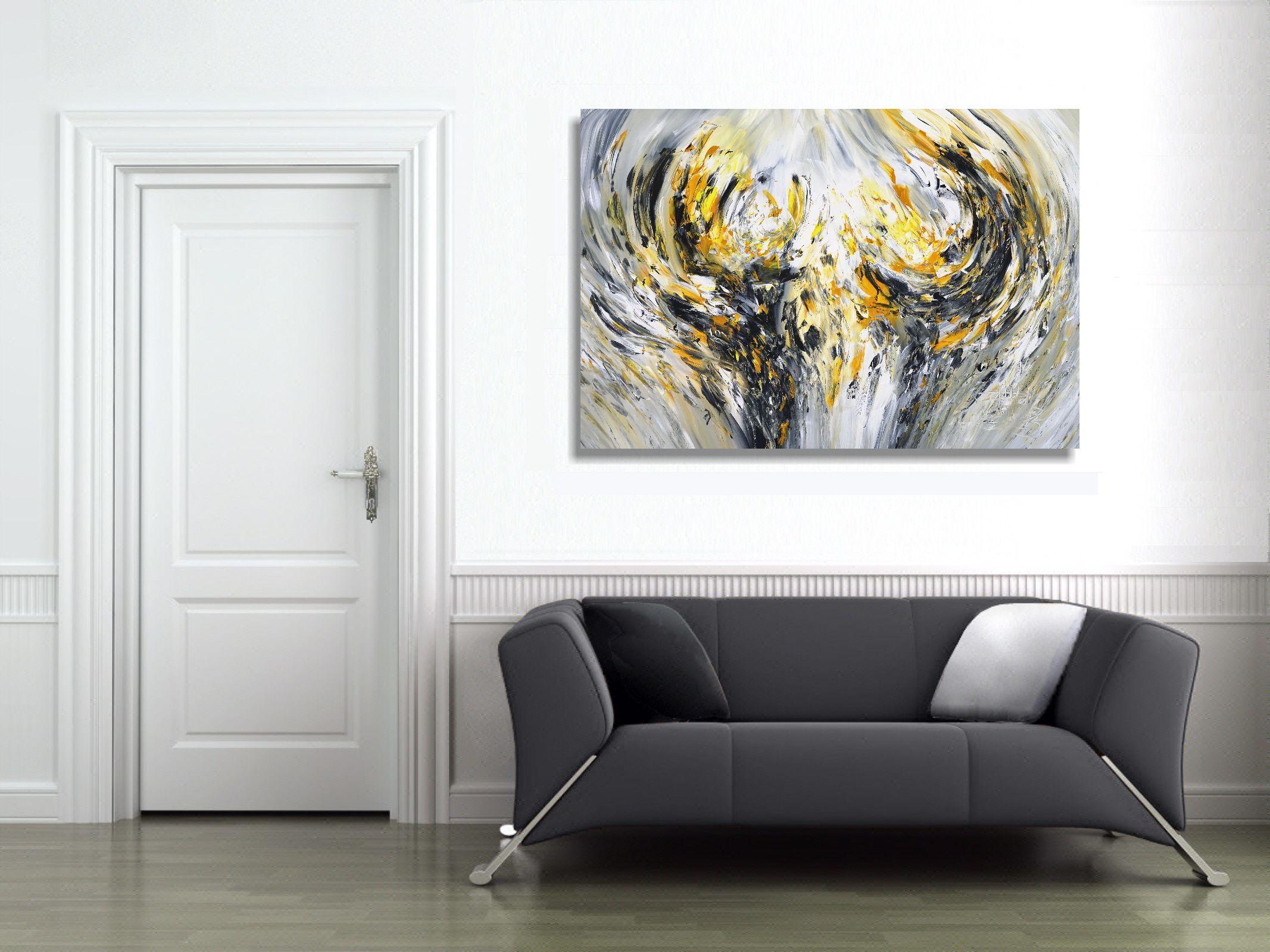 Elegance Yellow Anthracite XL 1, Painting, Acrylic on Canvas For Sale 1