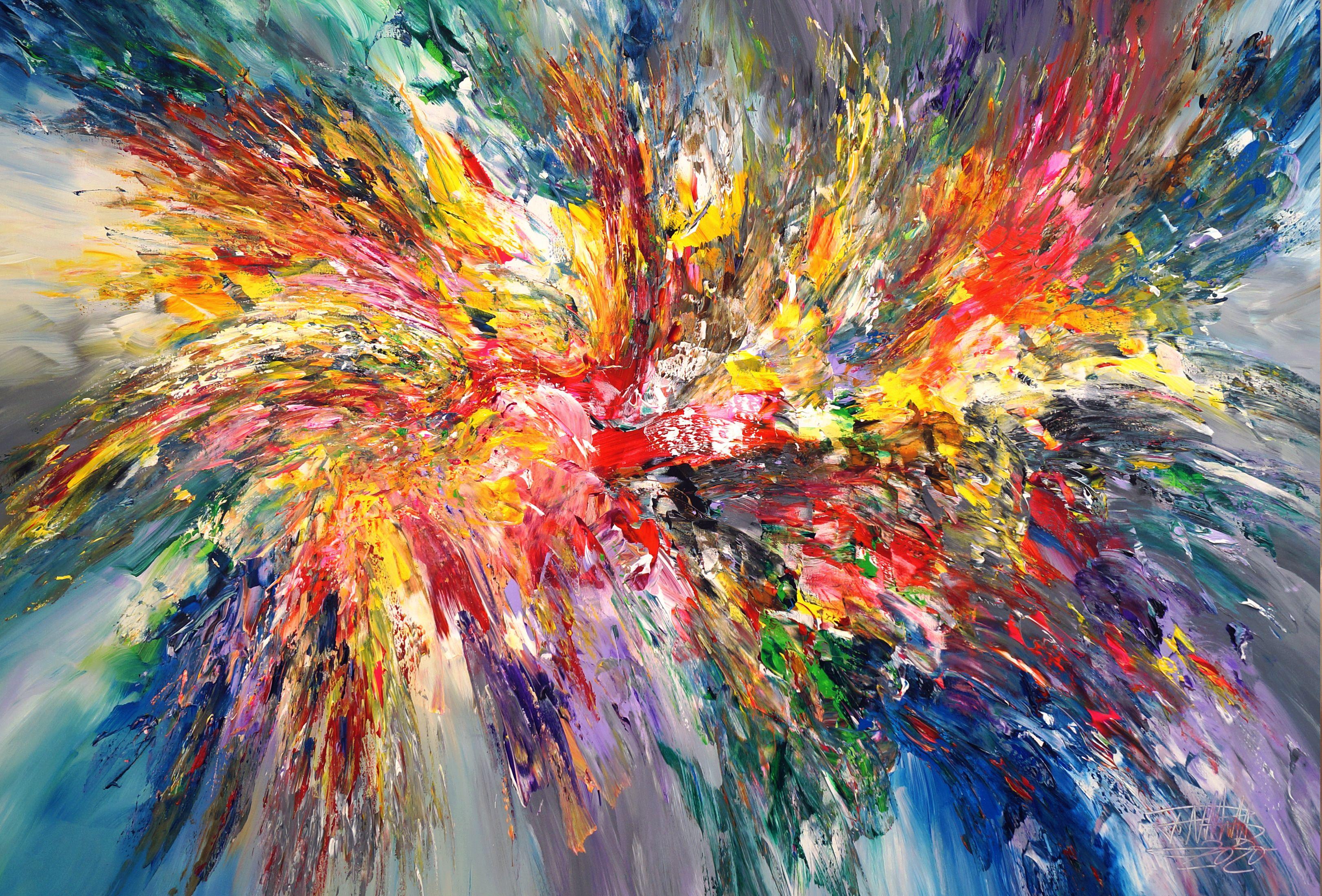 Intense, detailed painting with an explosive color composition in white, yellow, magenta, pink, blue, green, orange, purple, beige, brown, gray and black tones. A real eye-catcher - not for the shy ...   :: Painting :: Abstract Expressionism :: This