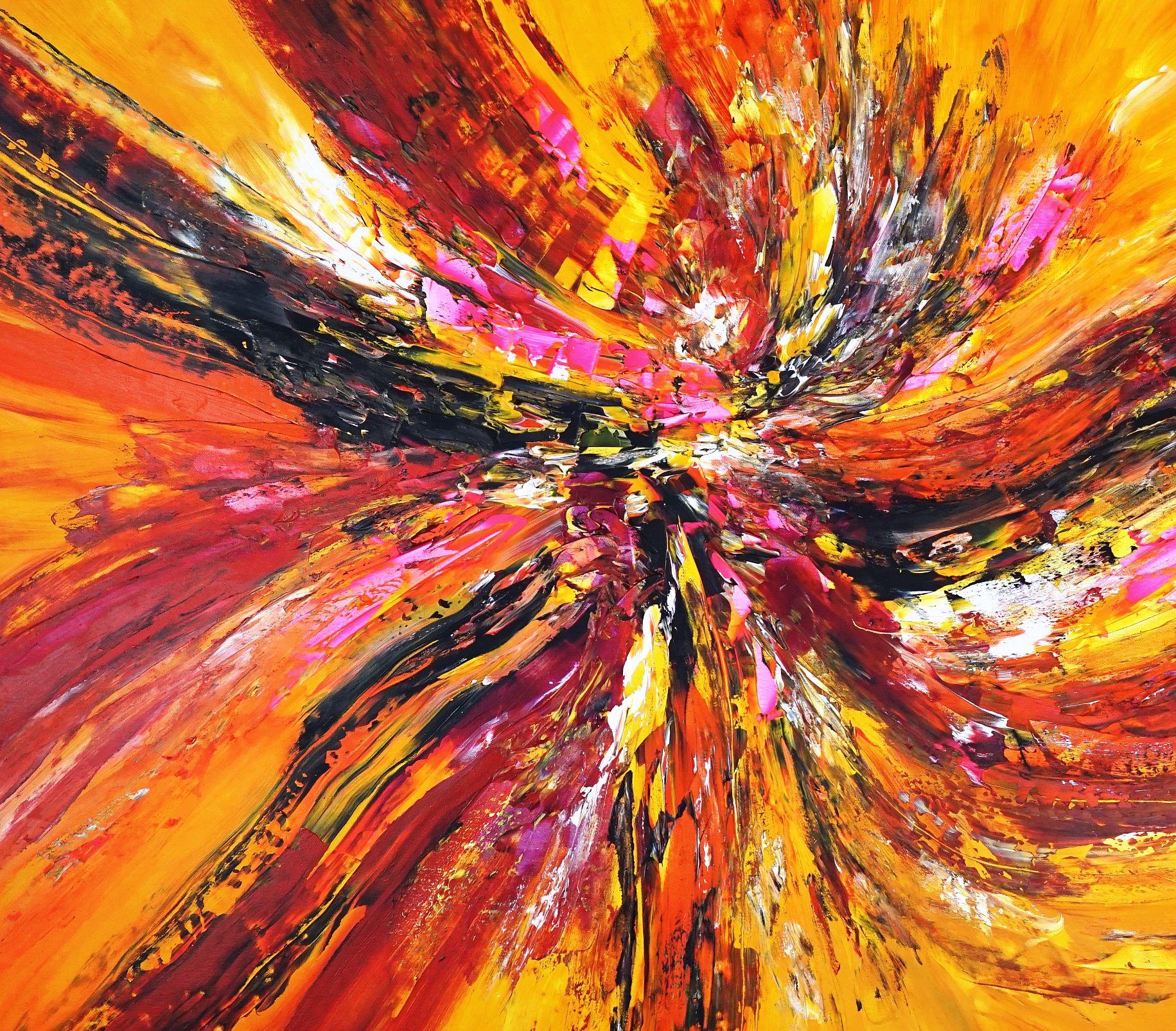 Abstraction XXL 4, peinture, acrylique sur toile jaune et rouge en vente 1