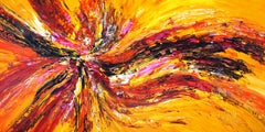Abstraction jaune et rouge XXL 4, peinture, acrylique sur toile