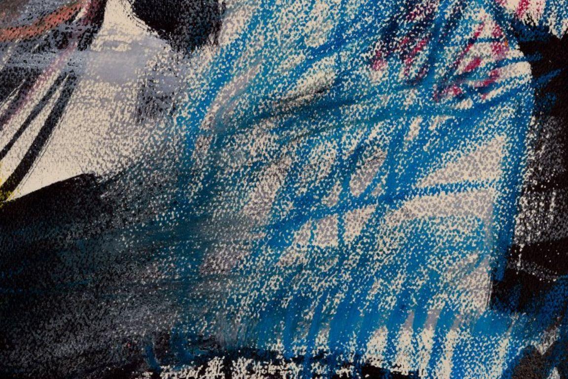 Fin du 20e siècle Peter Nyborg, artiste danois. Gouache et crayon d'huile sur papier. 