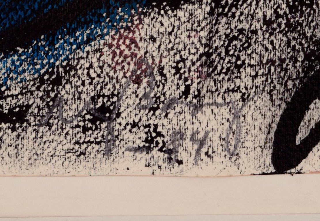 Peter Nyborg, artiste danois. Gouache et crayon d'huile sur papier. 