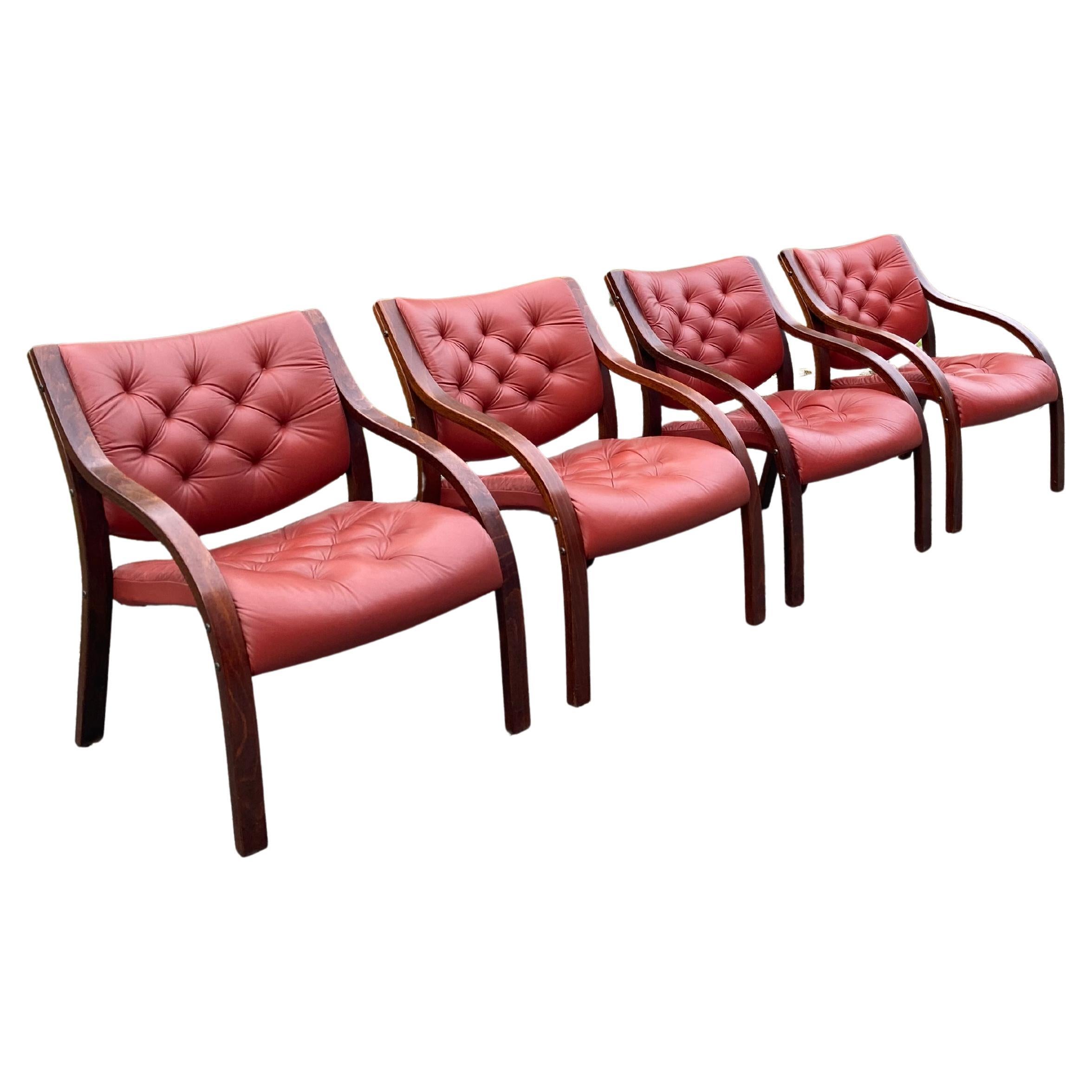 Peter Opsvik Modell Polo Leather Lounge Chair Stokke Varier whine red Set of 4