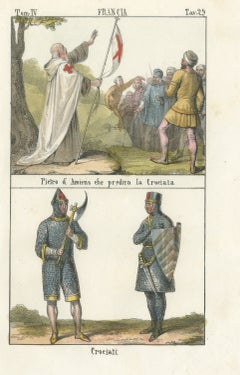 „Peter von Amiens predigt den Kreuzzug und zwei Kreuzritter in Kettenrüstung“, 1842