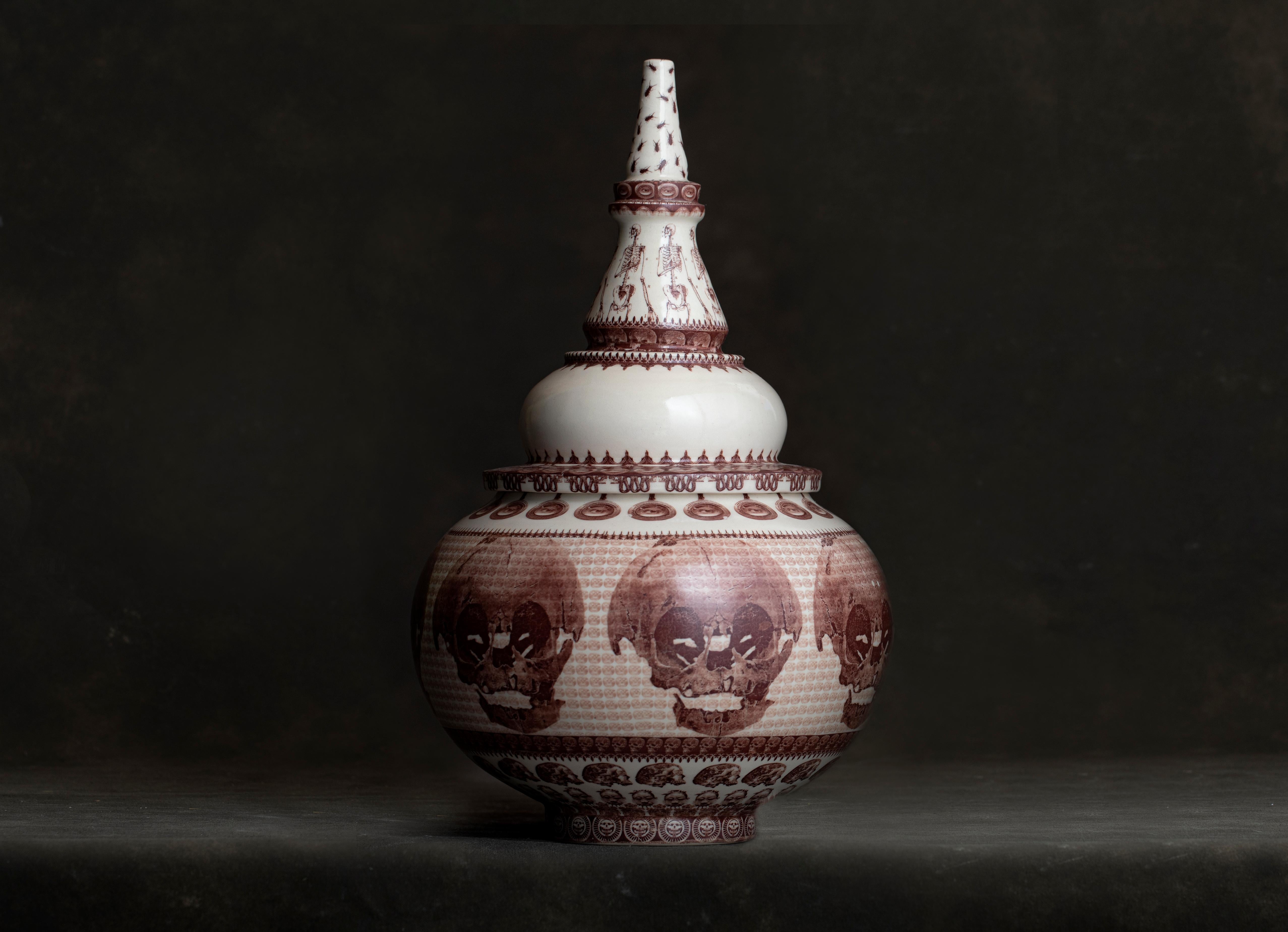 Peter Olson Figurative Sculpture - Jar with Skulls