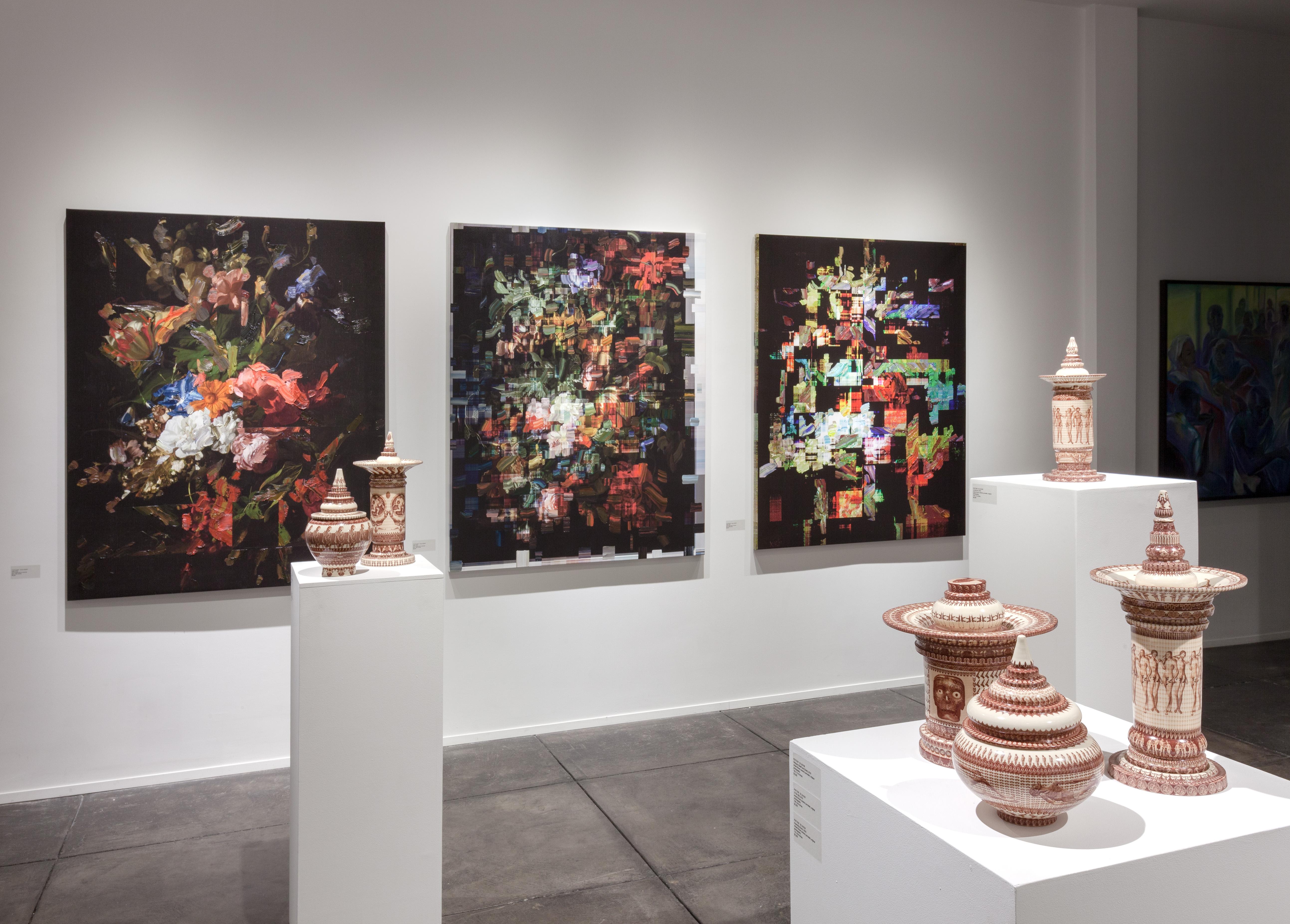 For the last six years, Peter Olson has harmonized photography and ceramics, two mediums that have forced their way into fine art. As bands of imagery spin around the thrown and assembled ceramic garnitures, there is a feeling that time is passing,