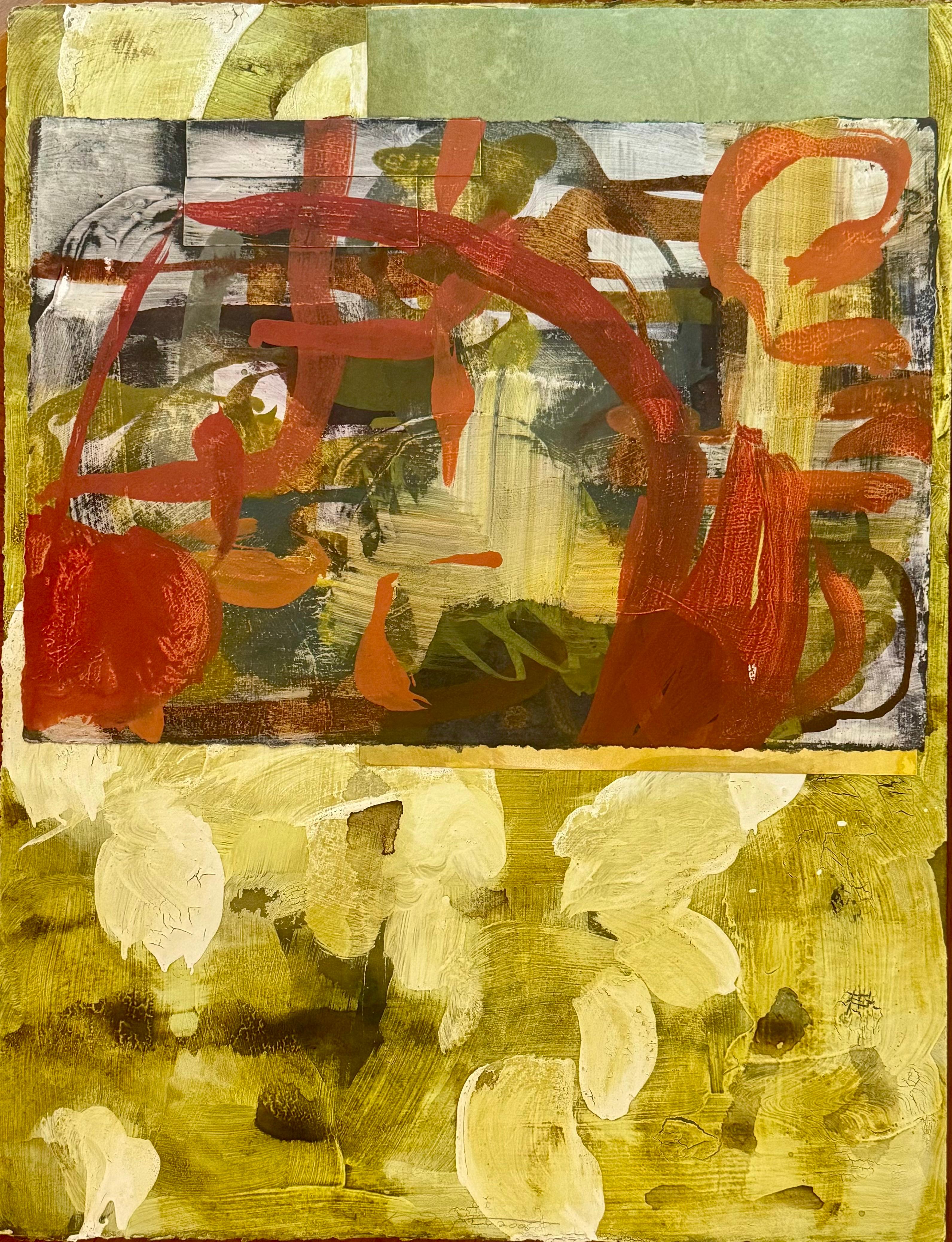 Abstract Painting Peter Opheim - « Asian », techniques mixtes sur papier, abstrait, signé, 2008