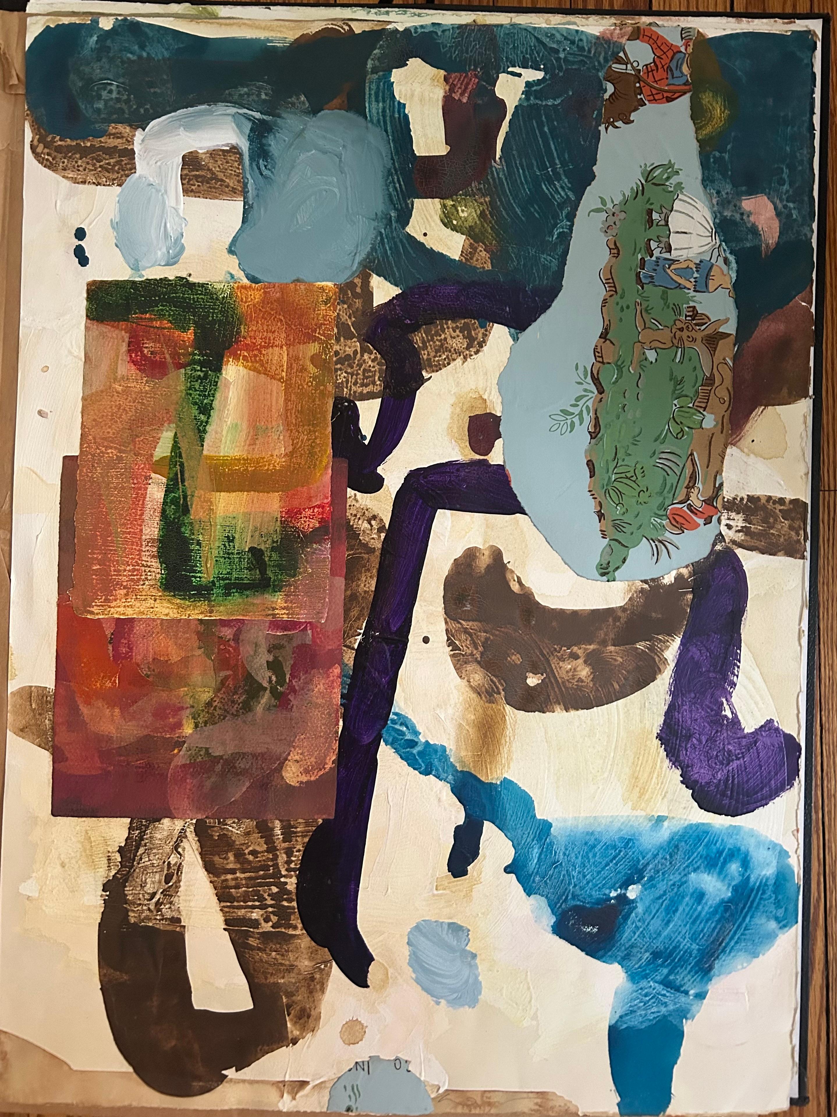 "Collection of Things", Abstract Mixed Media, with Vintage Wallpaper, 2000s - Mixed Media Art by Peter Opheim