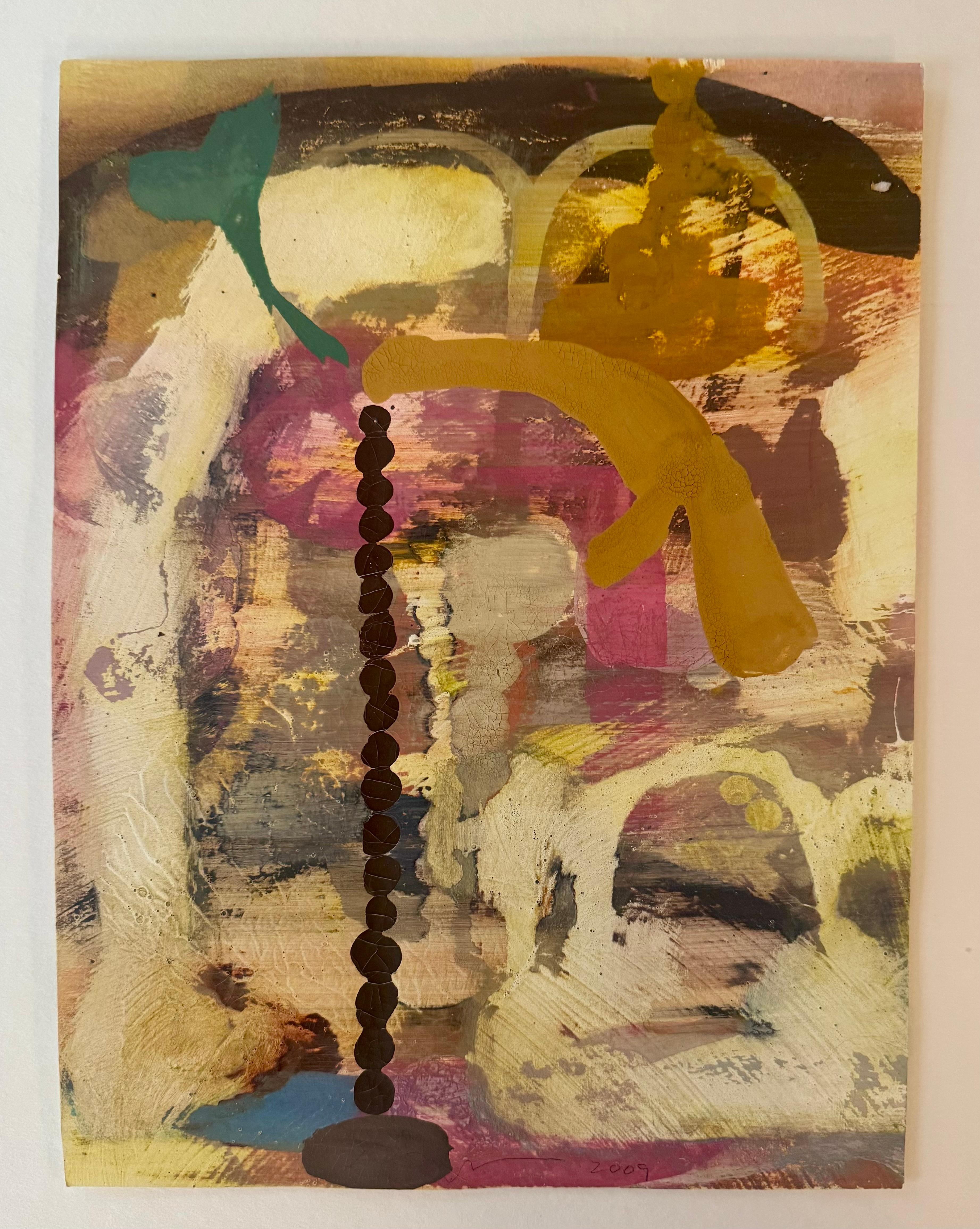 « Sans titre 11 », œuvre abstraite en techniques mixtes sur papier, signée, 2009