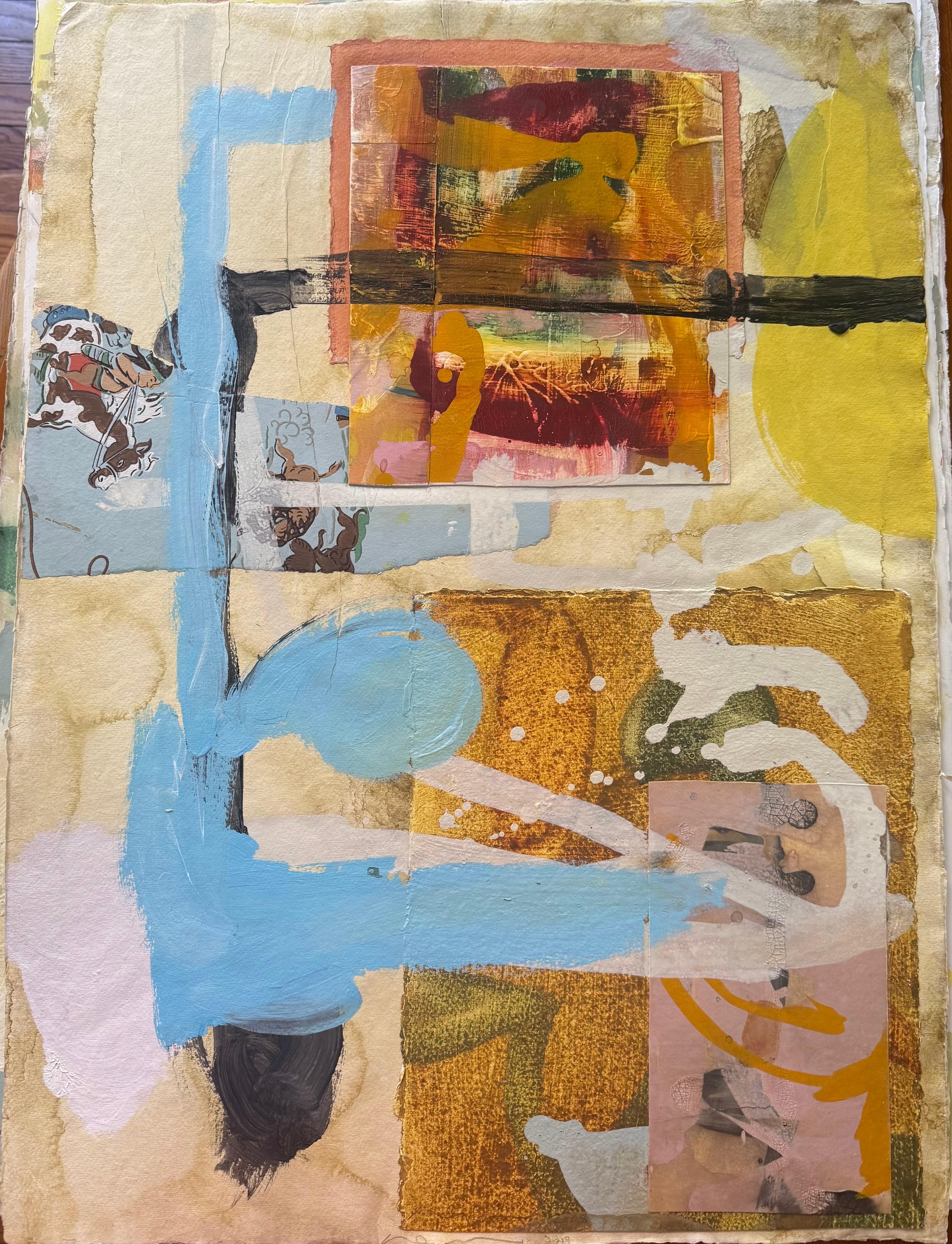 Sans titre 2 : collage avec du papier peint vintage, technique mixte abstraite, années 2000
