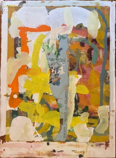 « Attends », collage avec du papier peint vintage, technique mixte abstraite, années 2000
