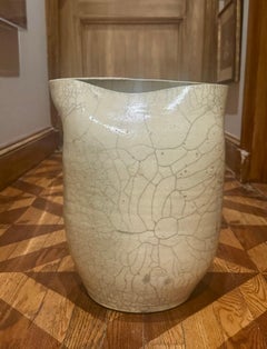 Signed Ceramic Vessel (2) by Peter Opheim, Crackled Glaze, 2010