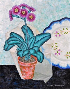 Primroses - Naïf français du milieu du 20e siècle Nature morte aux fleurs - Peinture à l'huile