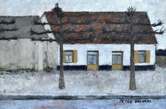 The White House - Mid 20th Century French Naif Street Scene Oil Painting