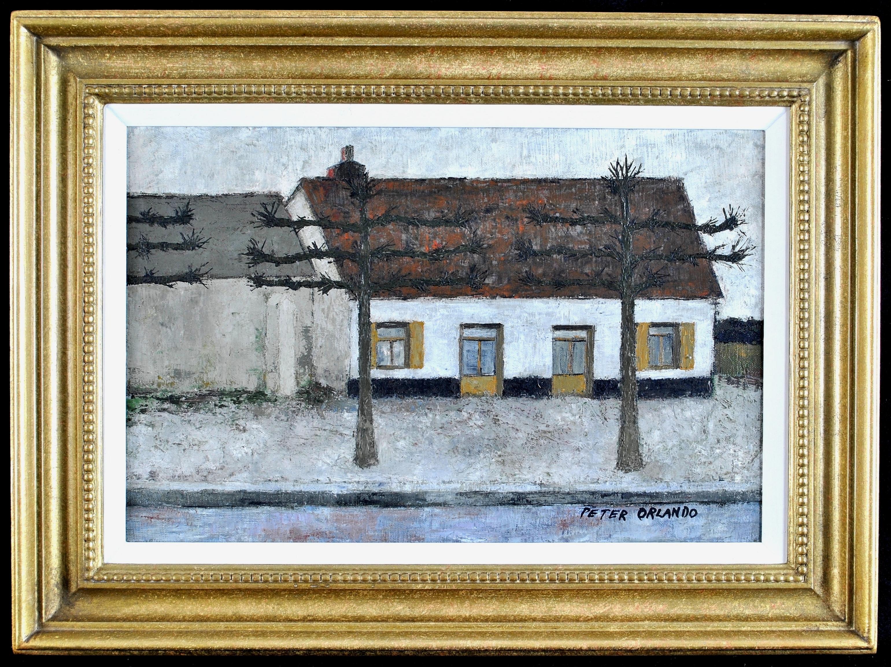 The White House - Mid 20th Century French Naif Street Scene Oil Painting