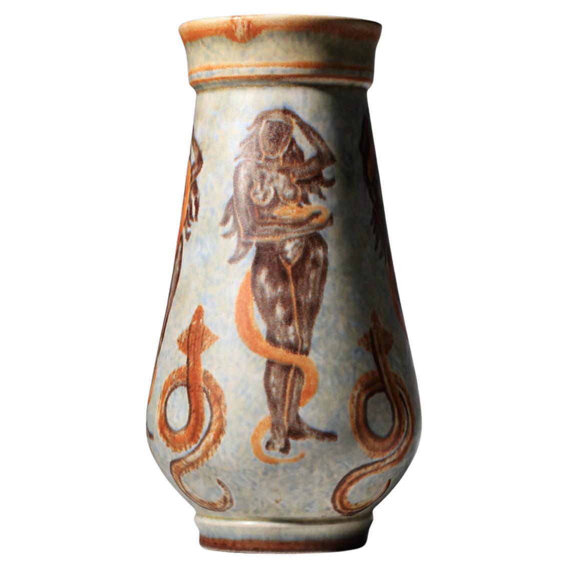 Peter Orlando ceramic vase from Sèvres, dated 1950, decorated with women For Sale