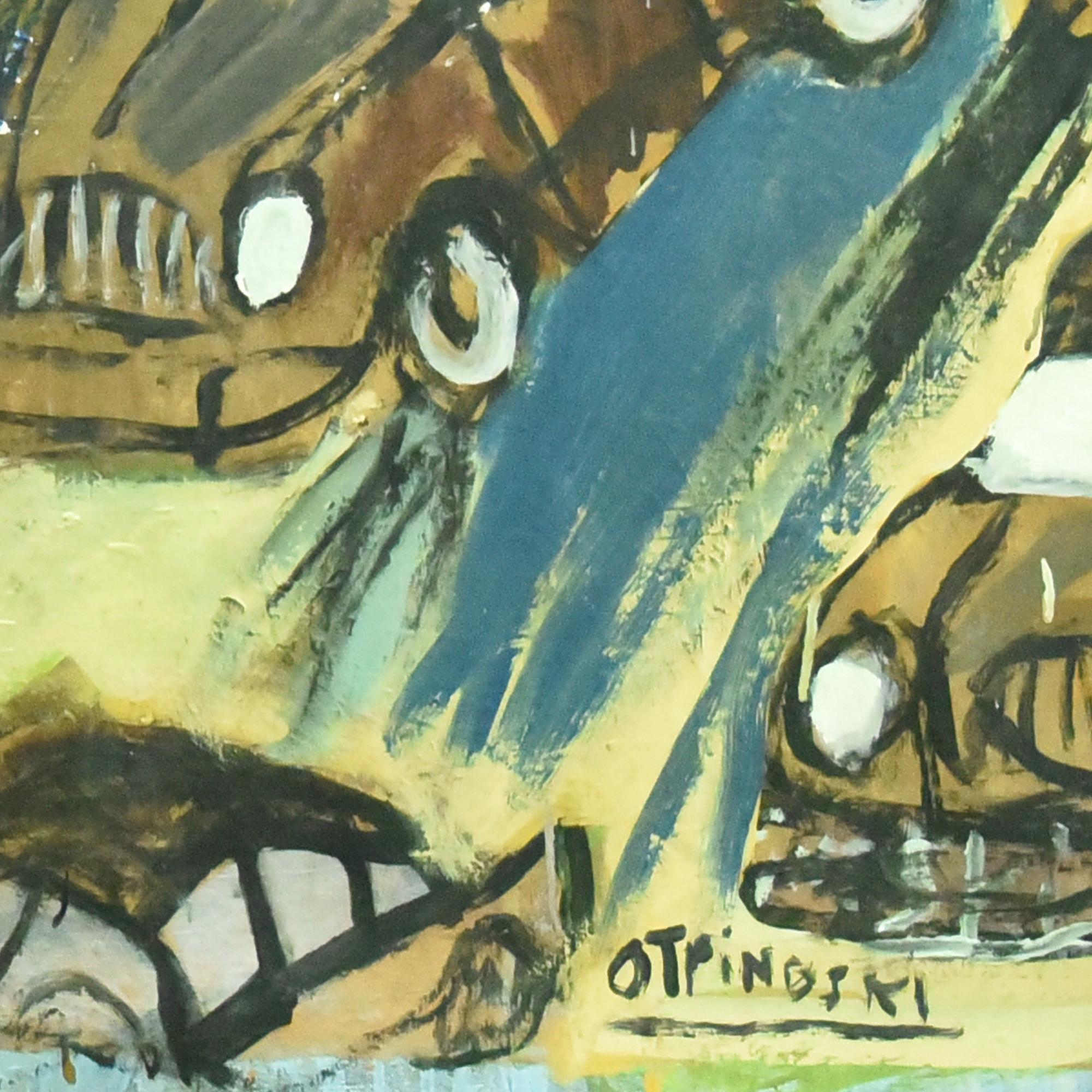 La I-95 ha una tavolozza di colori di marrone, verde e blu, e le auto strette creano una tensione sulla tela a cui tutti gli automobilisti bloccati nel traffico si riferiranno immediatamente. 
L'artista autodidatta Peter Otfinoski ha incentrato la