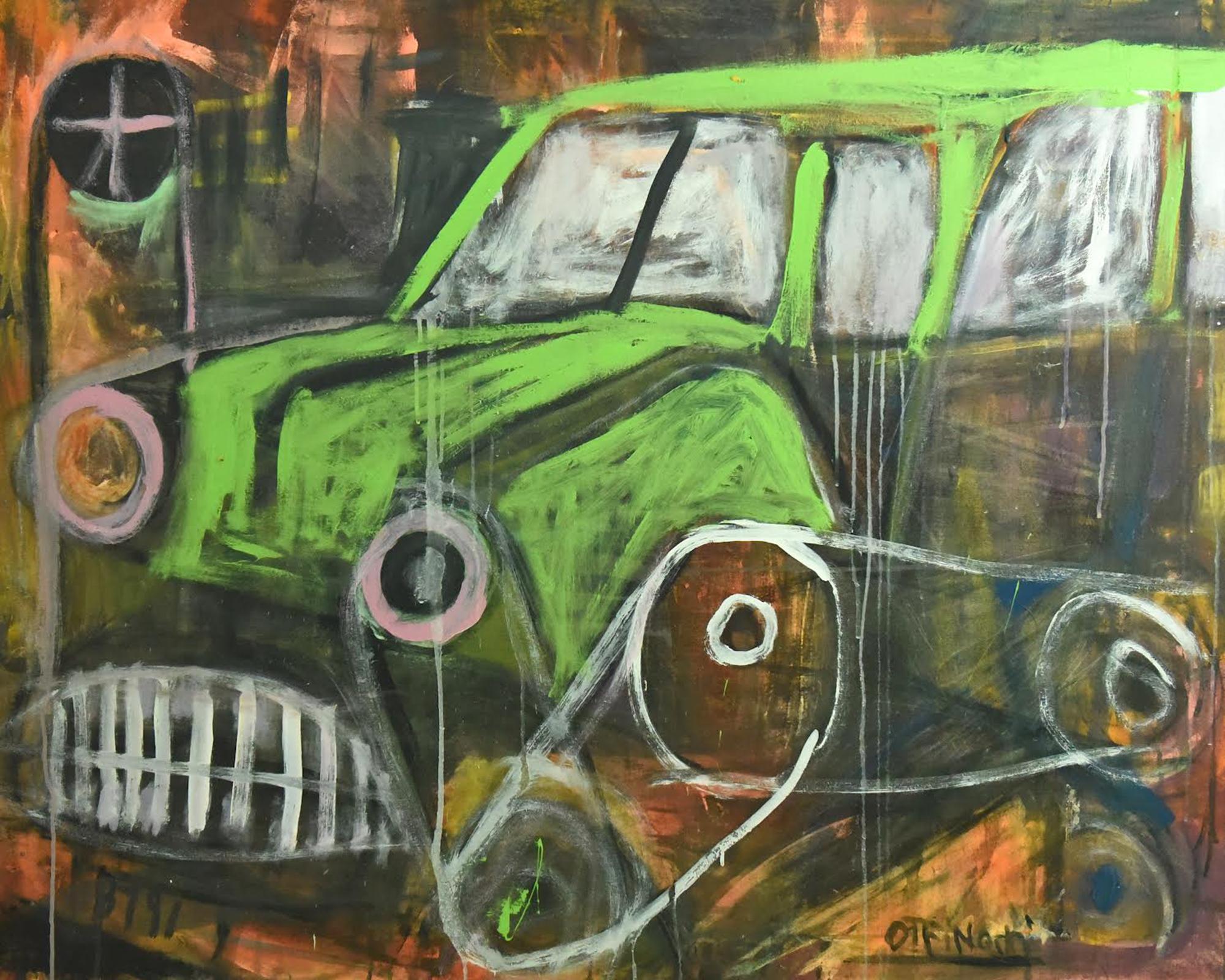 Peter Otfinoski Figurative Painting - 'Mechanical Nightmare' Figurative Automobile Painting