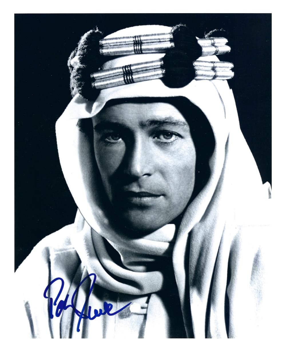 A stunning signed photograph of Peter O'Toole as Lawrence of Arabia
Peter O'Toole (1932 - 2013) was one of the most acclaimed British actors of his generation
A star of stage and screen, O'Toole was nominated for a record seven Best Actor Academy