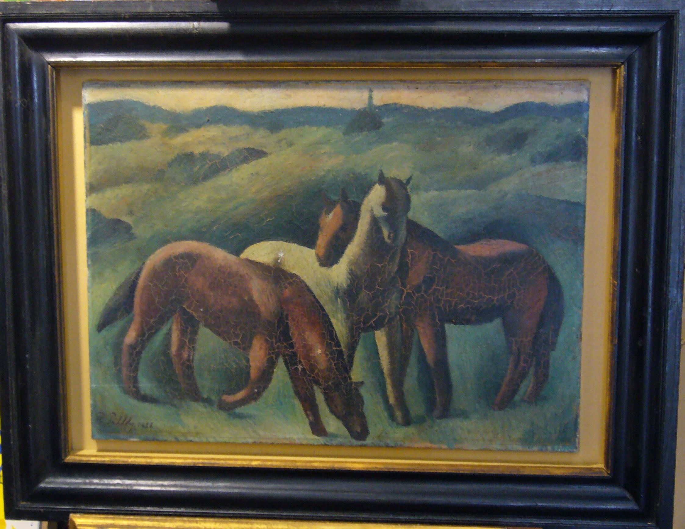 Chevaux, 1928, huile sur toile, 54 x73 cm. - Expressionniste Painting par Peter Pálffy