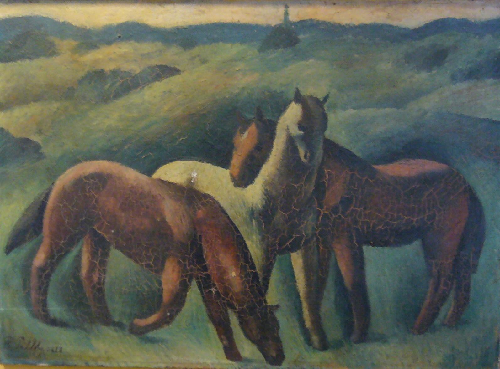 Animal Painting Peter Pálffy - Chevaux, 1928, huile sur toile, 54 x73 cm.