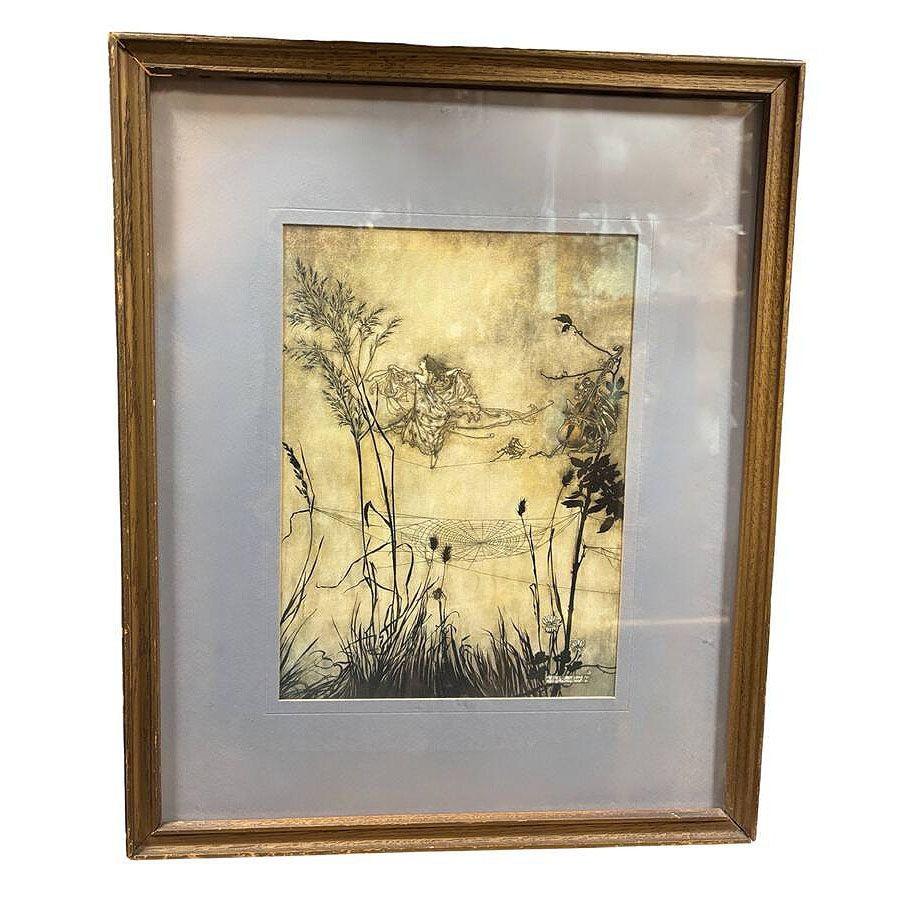 Stampa iIlustrazione Art Nouveau con il noto Peter Pan nei Giardini di Kensington 