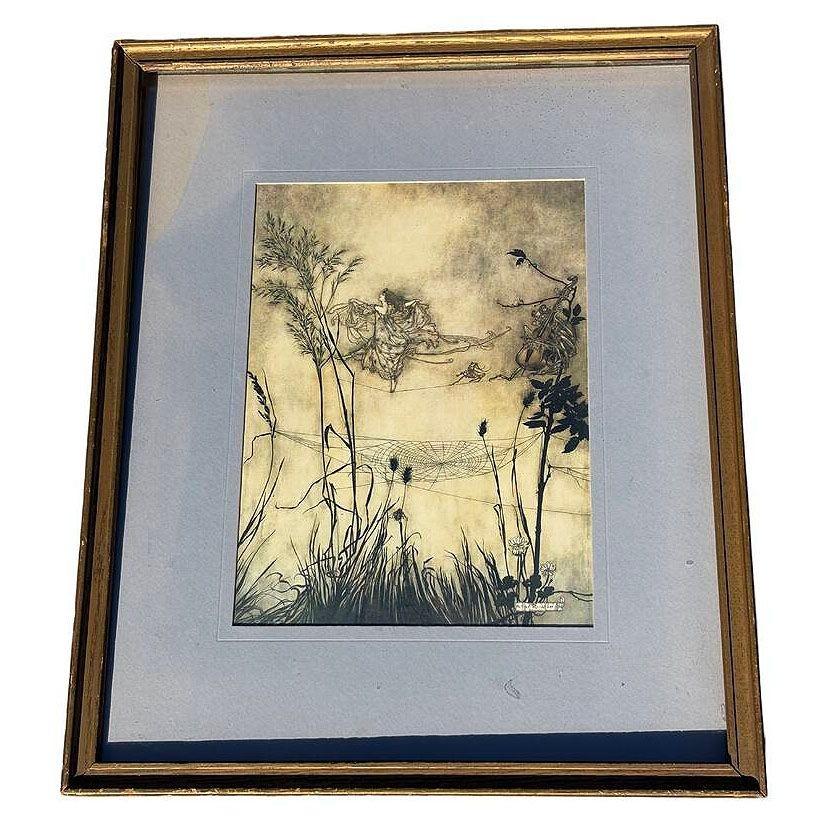 Art Nouveau Le fate di Peters sono squisite ballerine Stampa litografica Arthur Rackham con cornice in vendita
