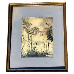 Die Peter Pan Fairies sind exquisite Tänzerinnen Lithographie Druck Arthur Rackham gerahmt