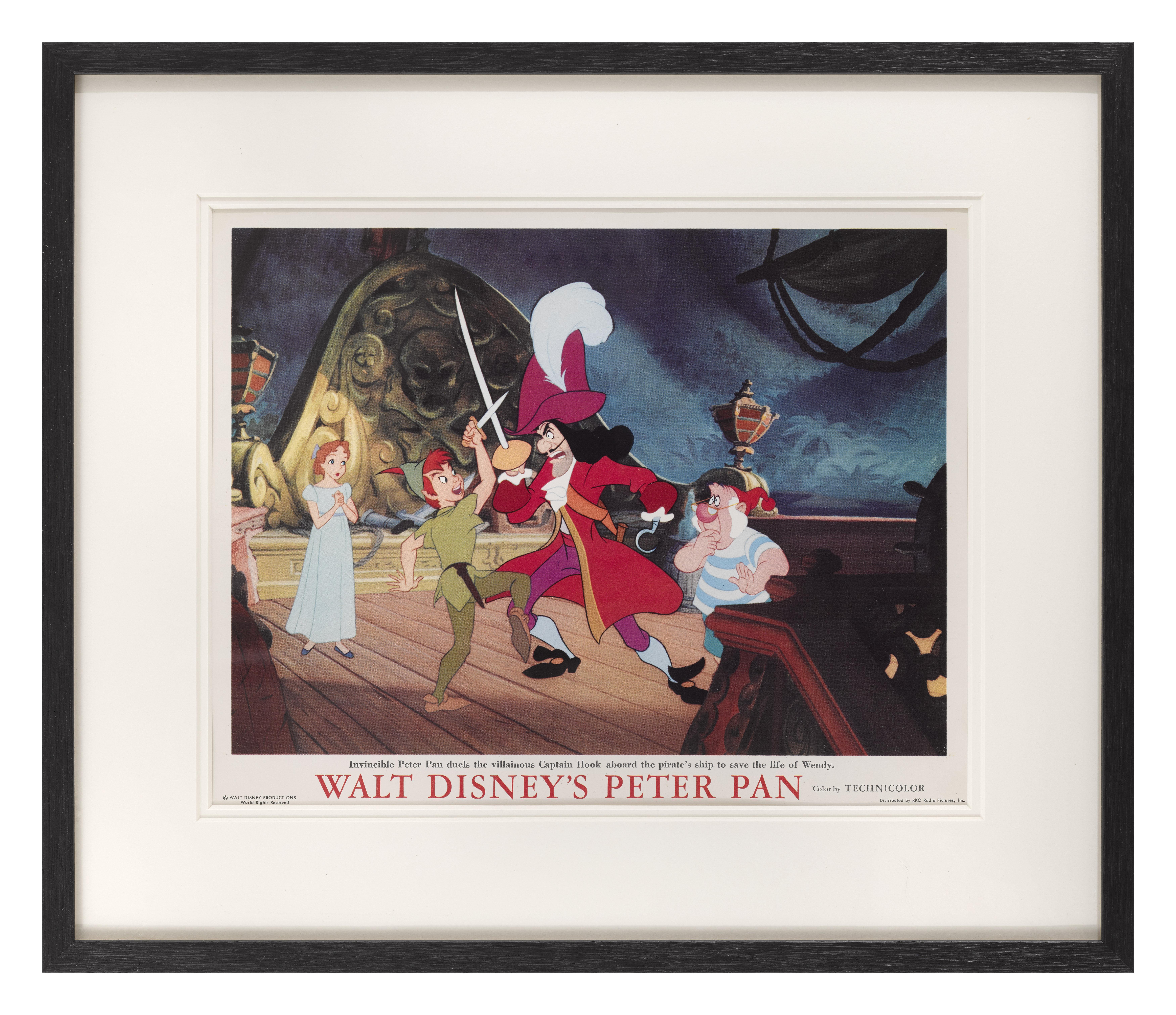 Carte de visite originale américaine pour Peter Pan  L'animation Disney de 1953.
Cette pièce aurait été utilisée pour annoncer le film à l'intérieur du foyer du cinéma. 
Ce film de Walt Disney est basé sur la pièce de théâtre Peter Pan, ou le garçon